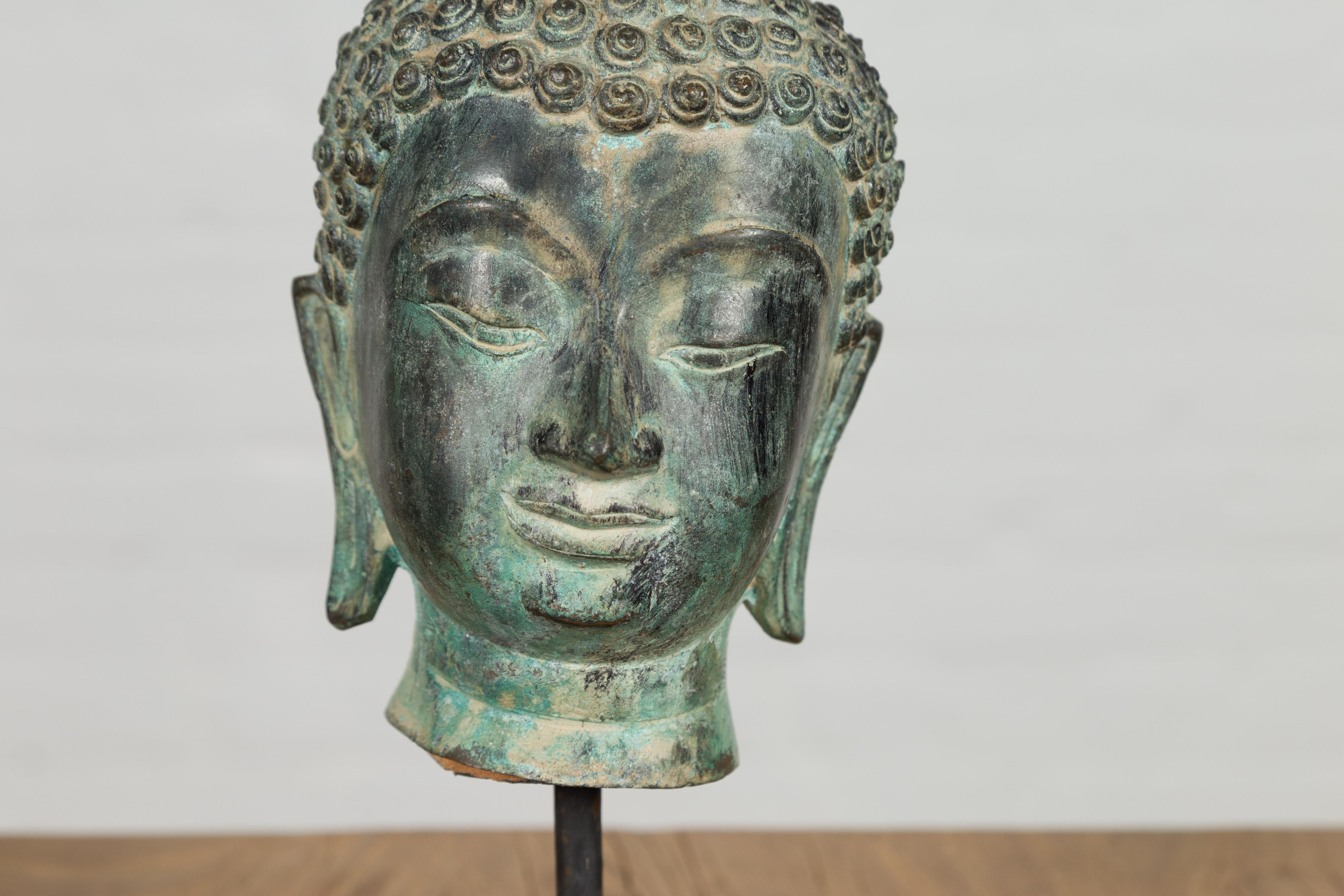 Vintage Bronze Buddha Head Tabletop Sculpture For Sale 3