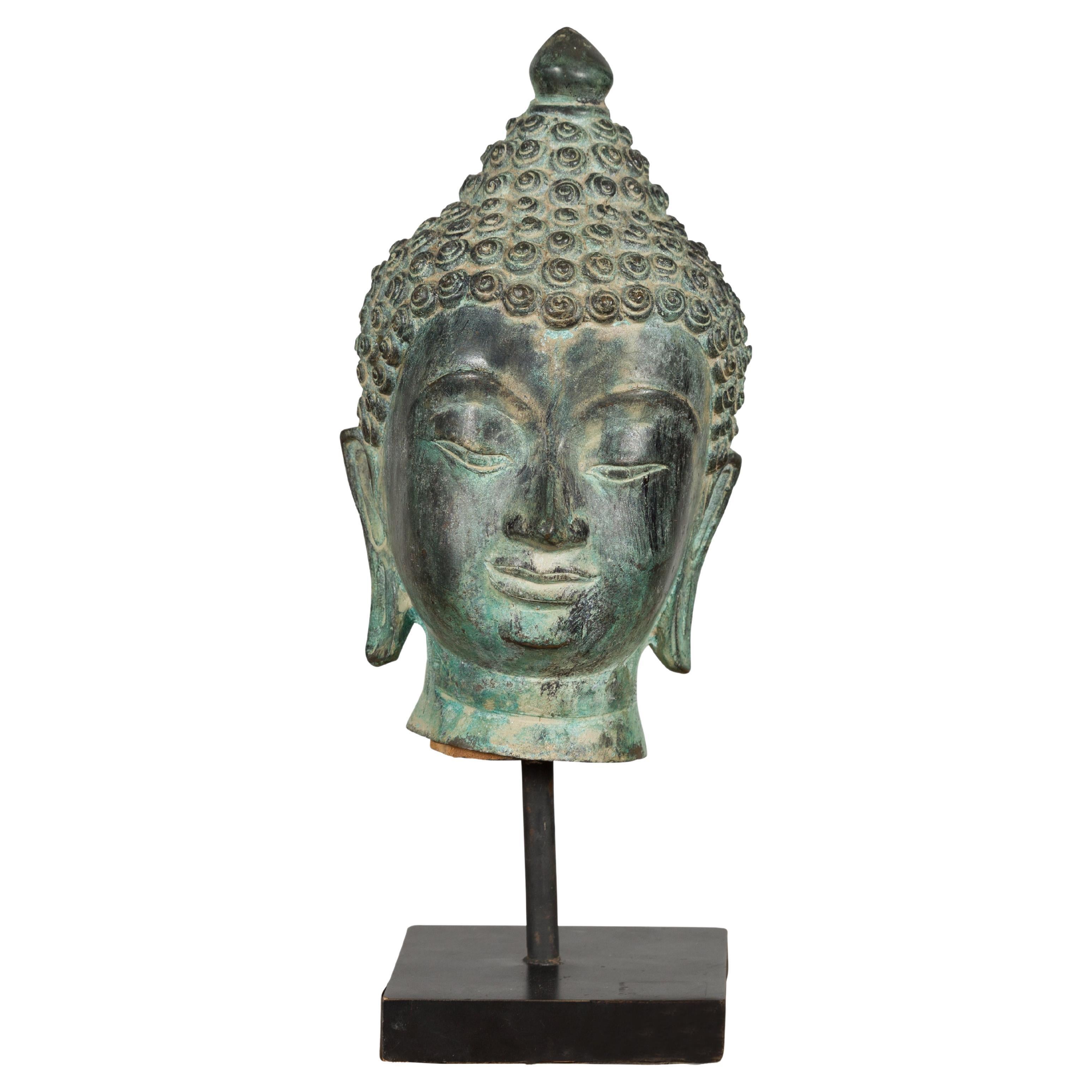 Buddha-Kopf-Tisch-Skulptur aus Bronze