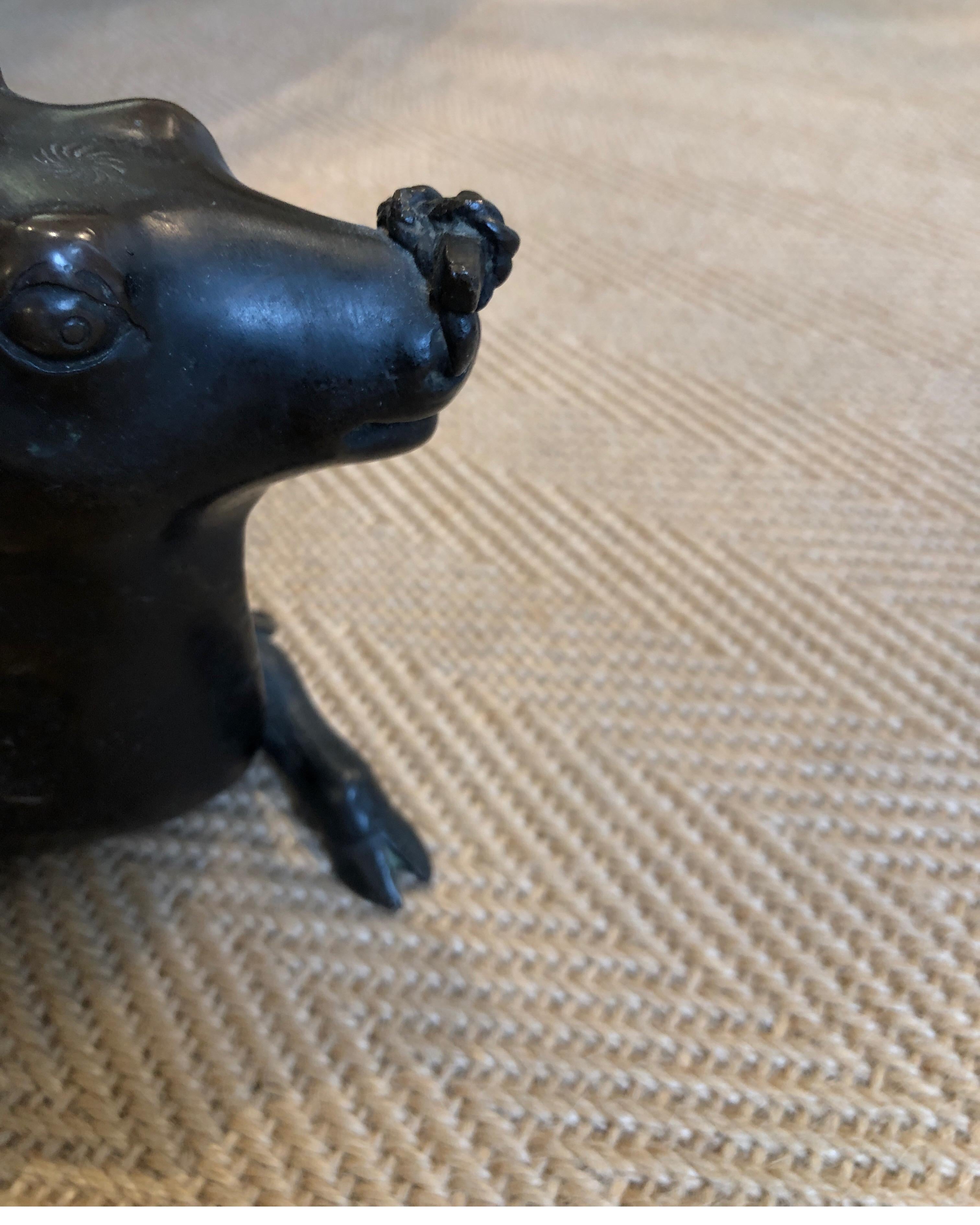 Cast Vintage Bronze Bull Laying Down For Sale