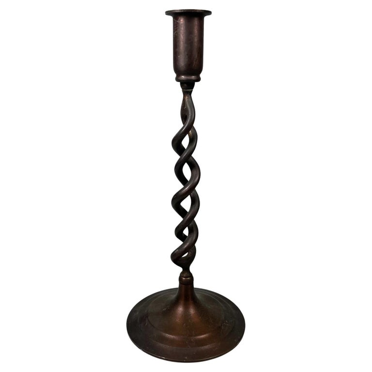 Vintage Bronze Candle Holder Barley Twist Spiral For Sale at 1stDibs