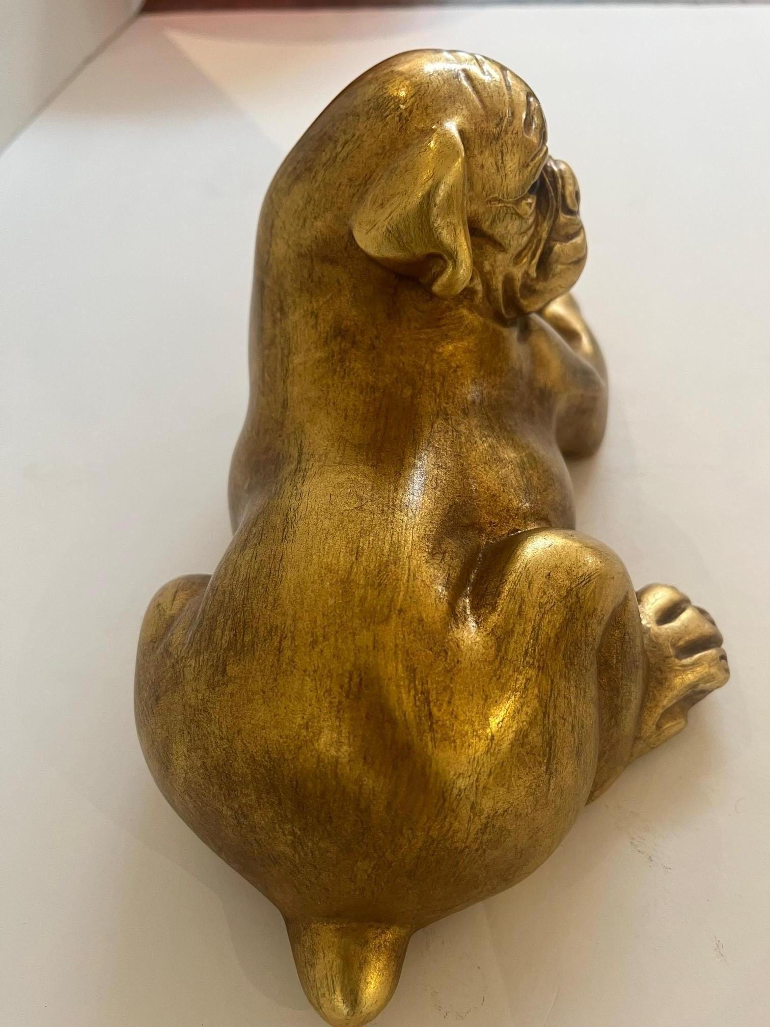 Thai Vintage Bronze Cast Newly Refinished (Gilt) Pug Dog Sculpture by Maitland Smith For Sale