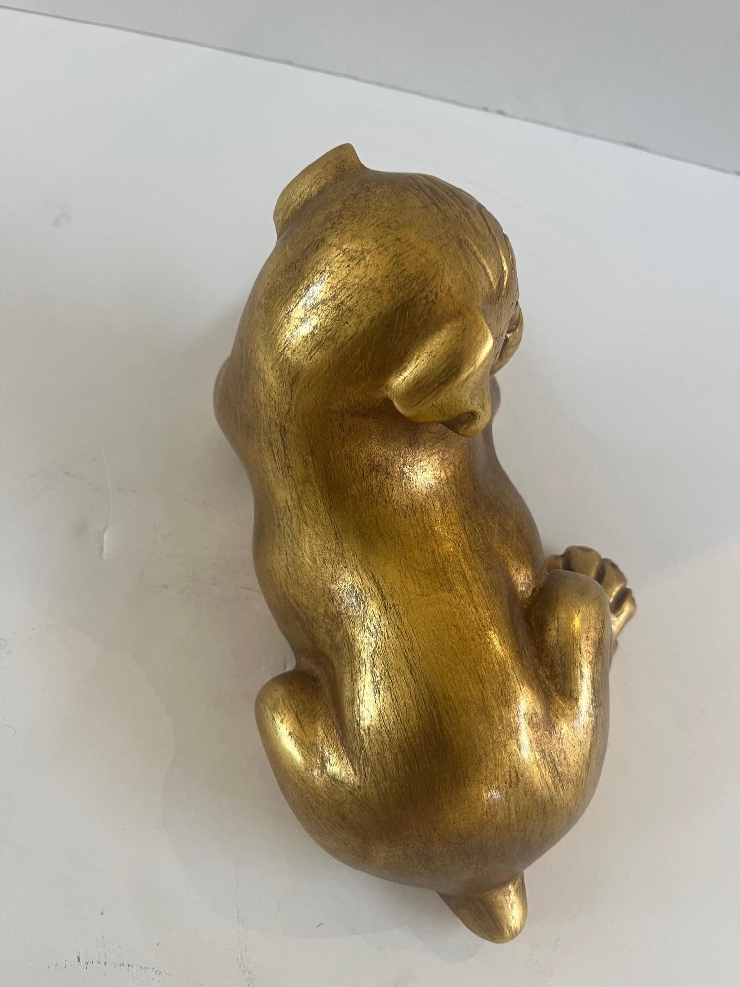 Vintage Bronze Cast Newly Refinished (Gilt) Pug Dog Sculpture by Maitland Smith In Good Condition For Sale In Los Angeles, CA