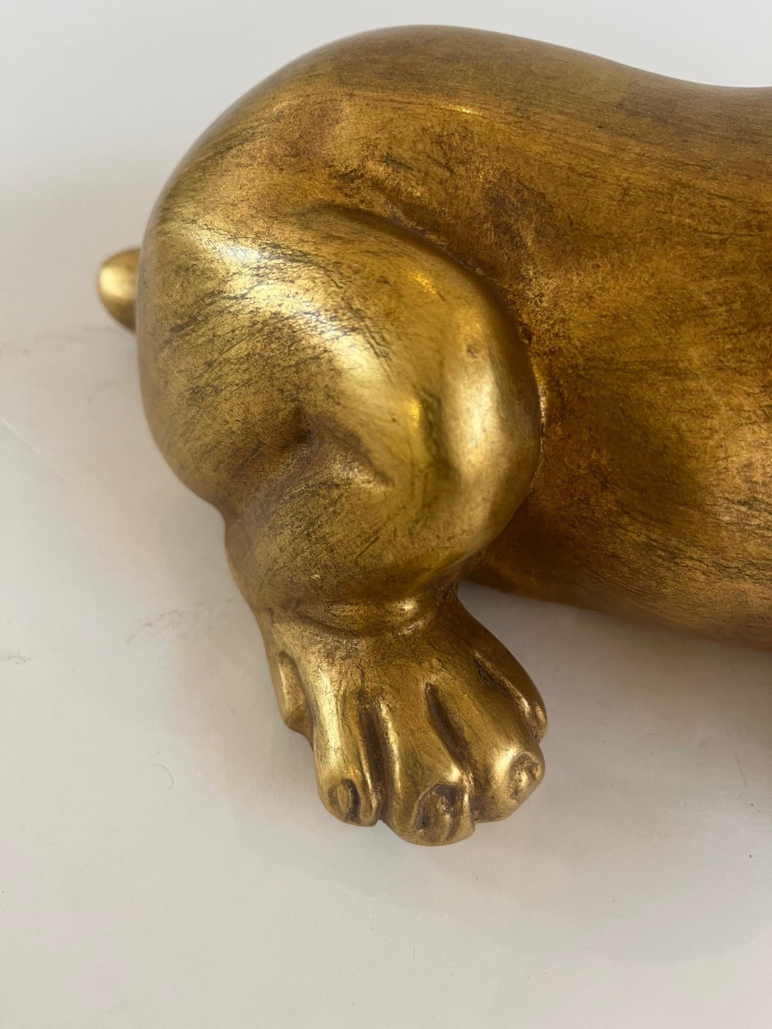 Late 20th Century Vintage Bronze Cast Newly Refinished (Gilt) Pug Dog Sculpture by Maitland Smith For Sale