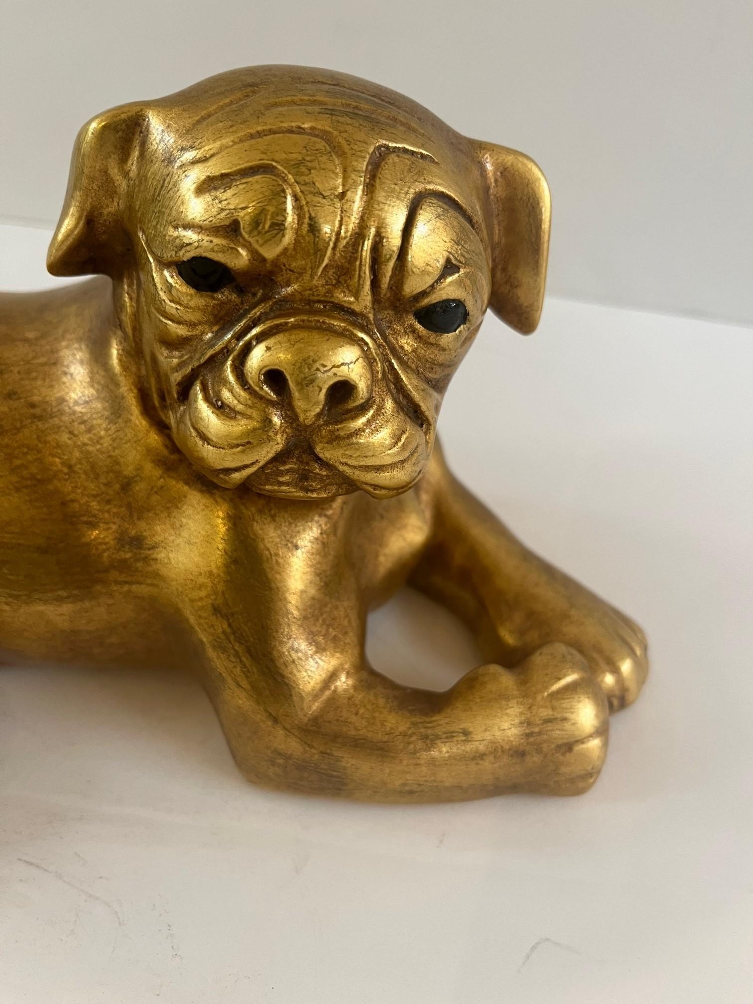Vintage Bronze Cast Newly Refinished (Gilt) Pug Dog Sculpture by Maitland Smith For Sale 1