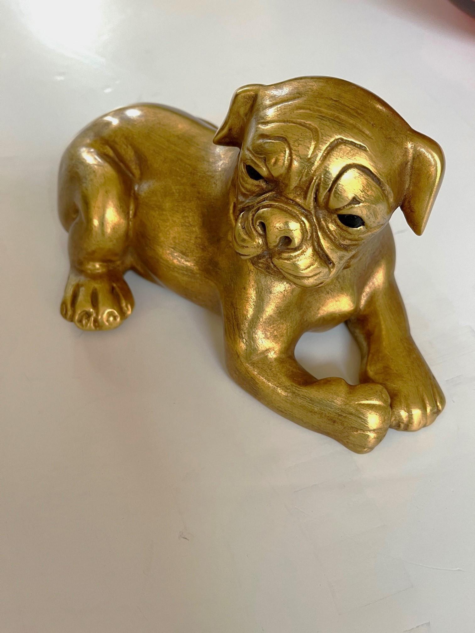 Vintage Bronze Cast Newly Refinished (Gilt) Pug Dog Sculpture by Maitland Smith For Sale 2