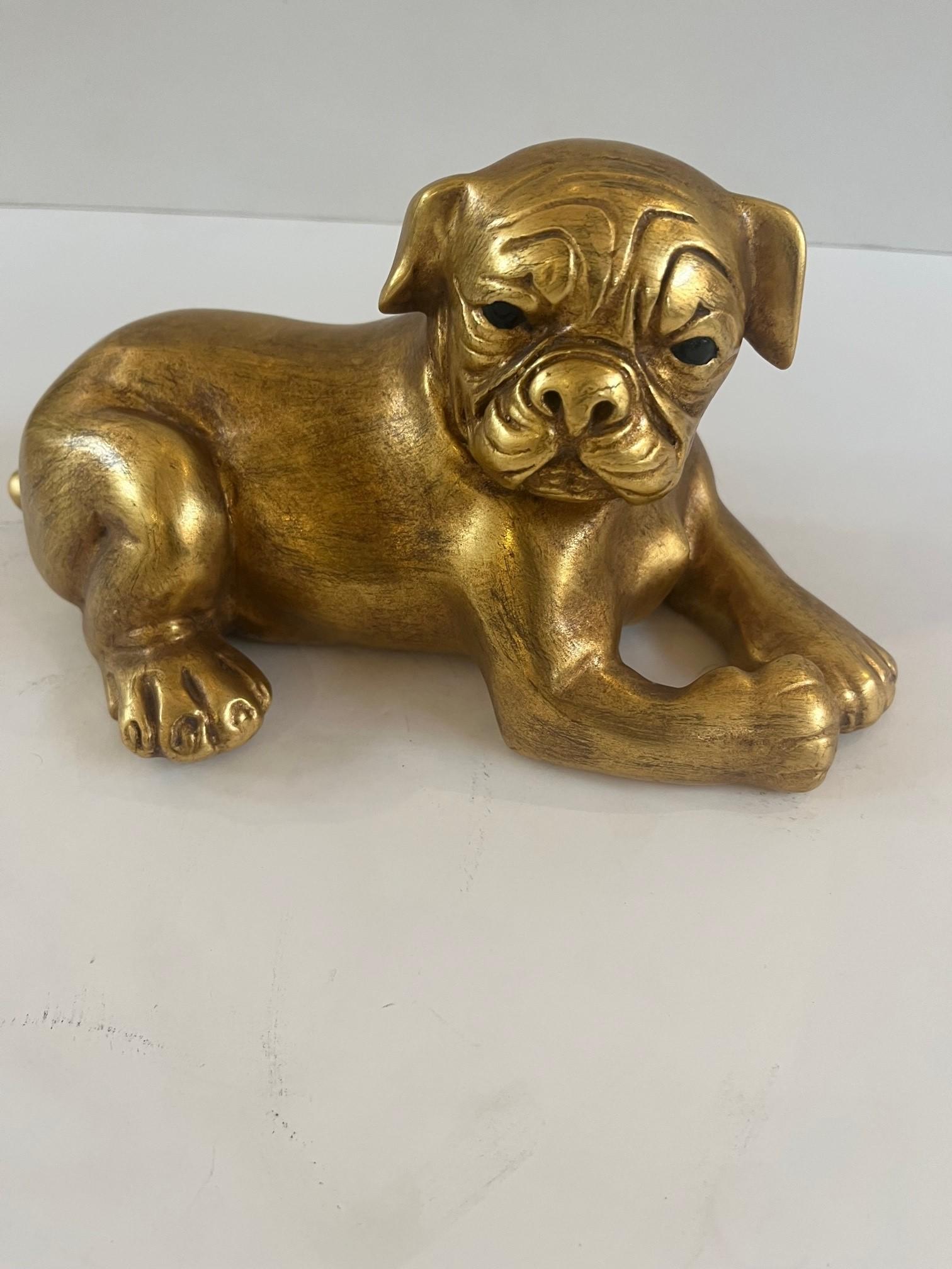 Vintage Bronze Cast Newly Refinished (Gilt) Pug Dog Sculpture by Maitland Smith For Sale 4