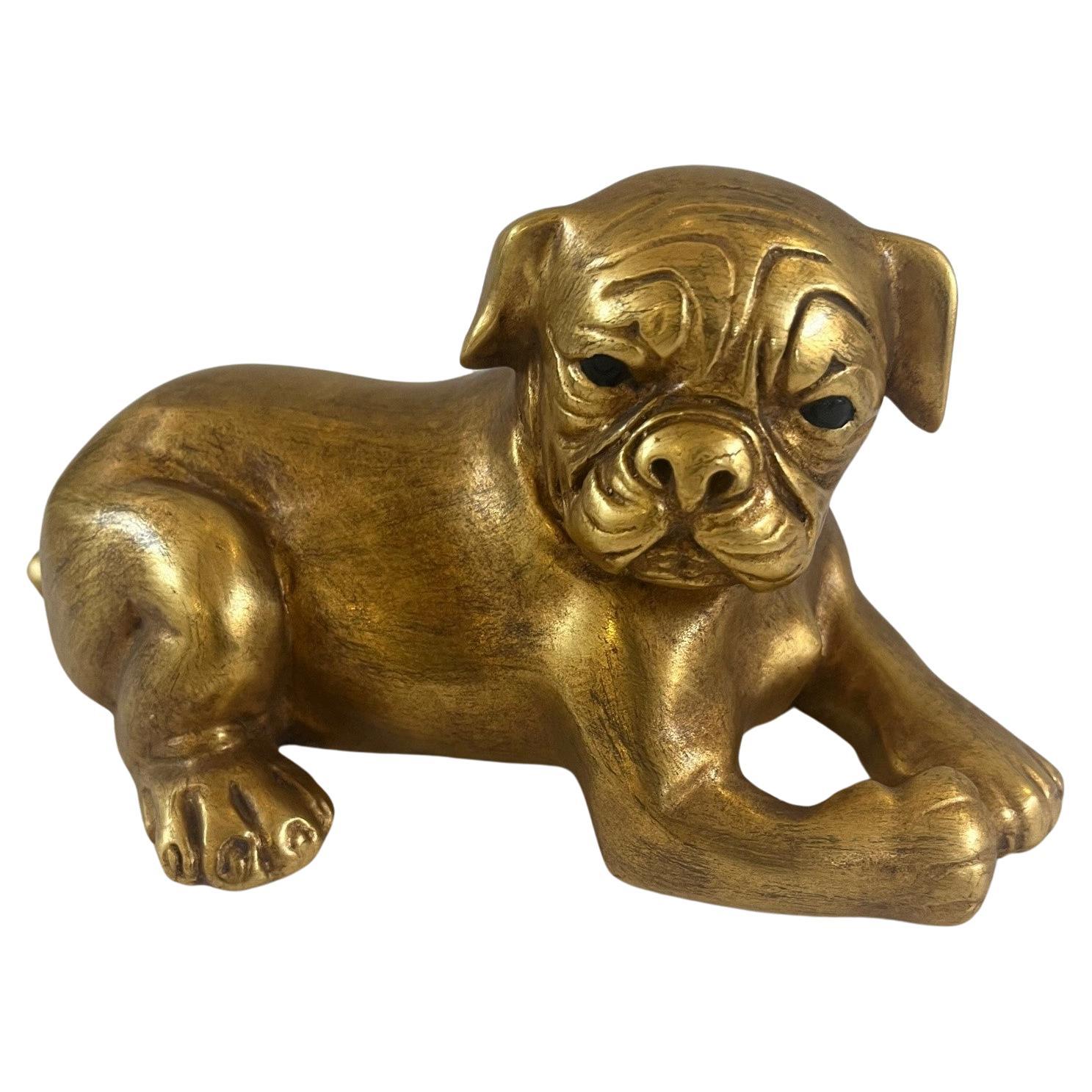 Vintage Bronze Cast Newly Refinished (Gilt) Pug Dog Sculpture by Maitland Smith For Sale