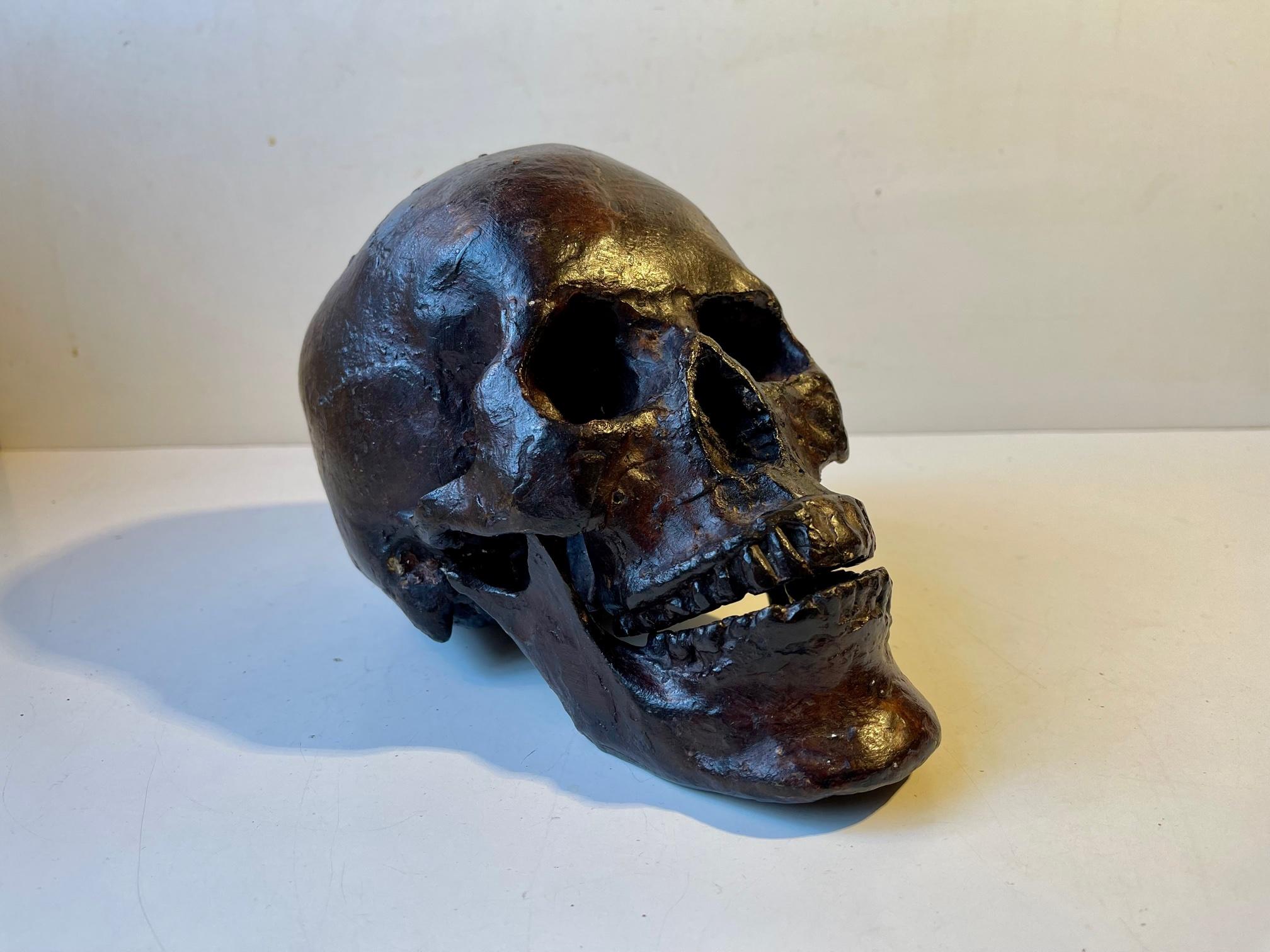 Vintage Bronze Cast of a Human Skull 1:1, 1950s 5