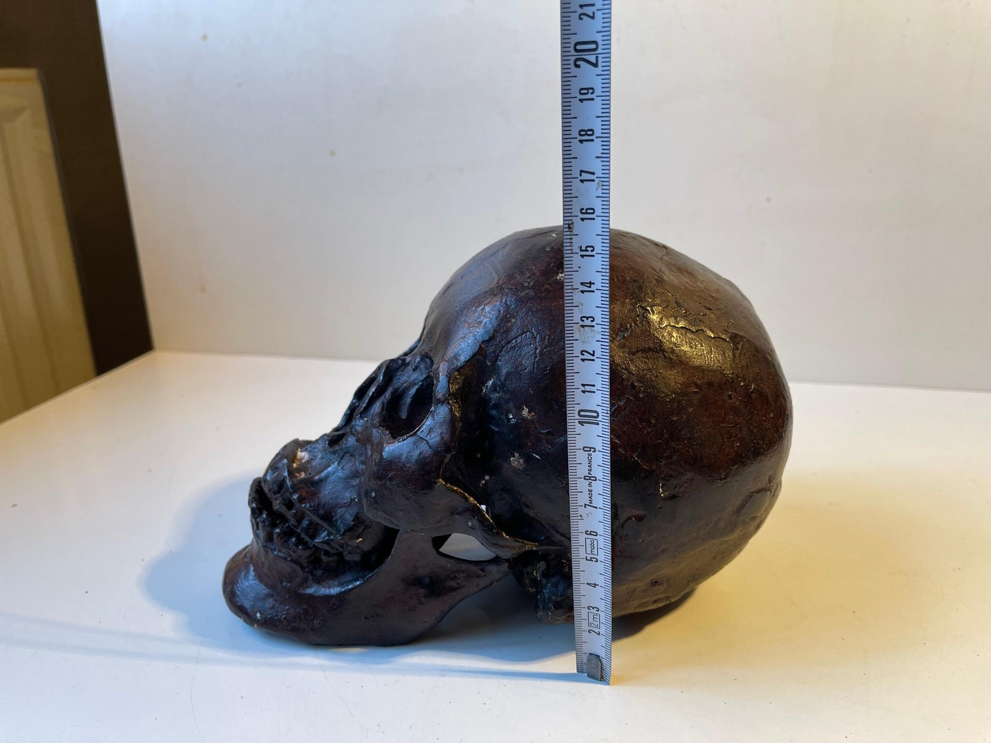 Vintage Bronze Cast of a Human Skull 1:1, 1950s 6