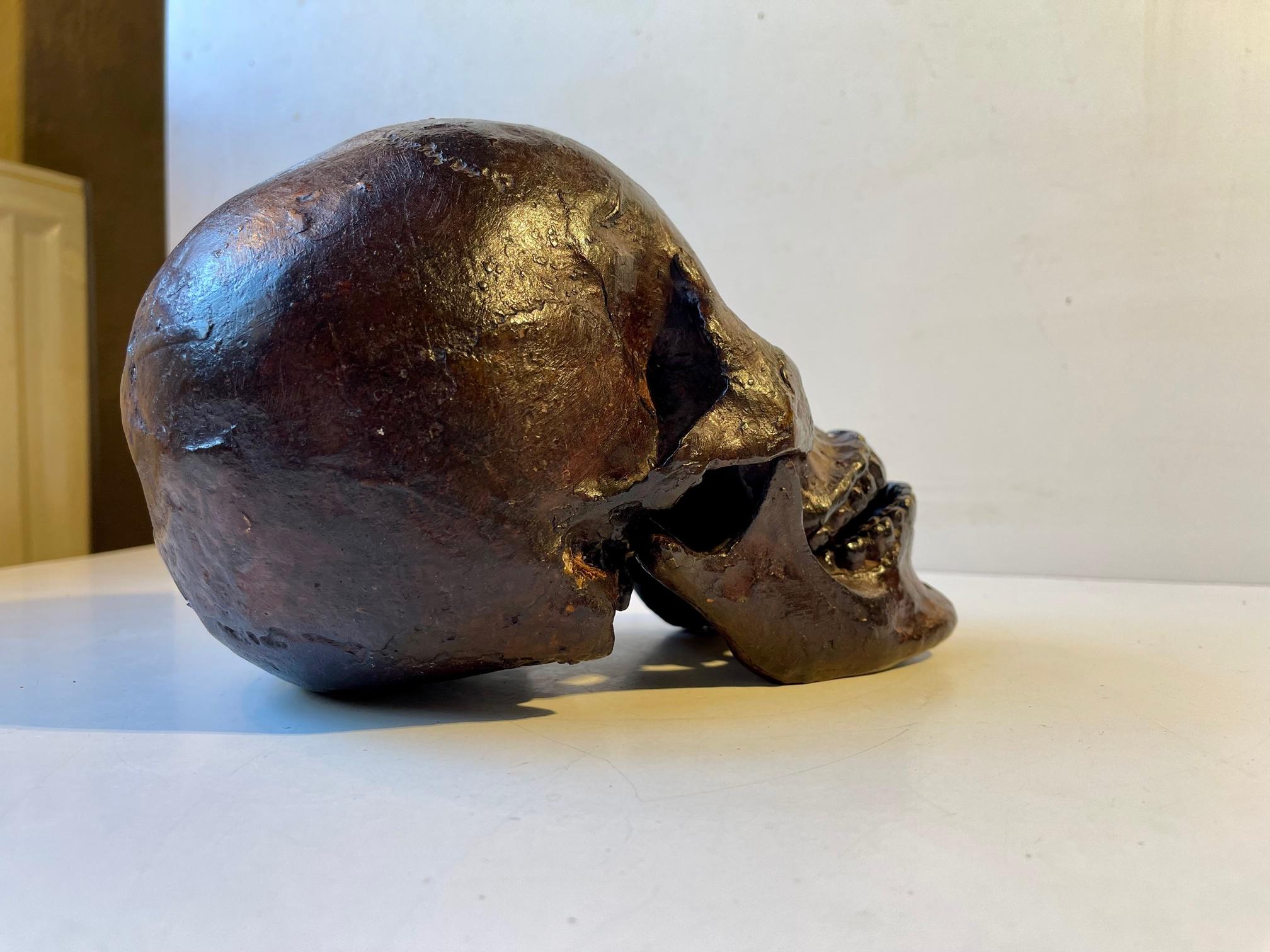 Mid-Century Modern Vintage Bronze Cast of a Human Skull 1:1, 1950s