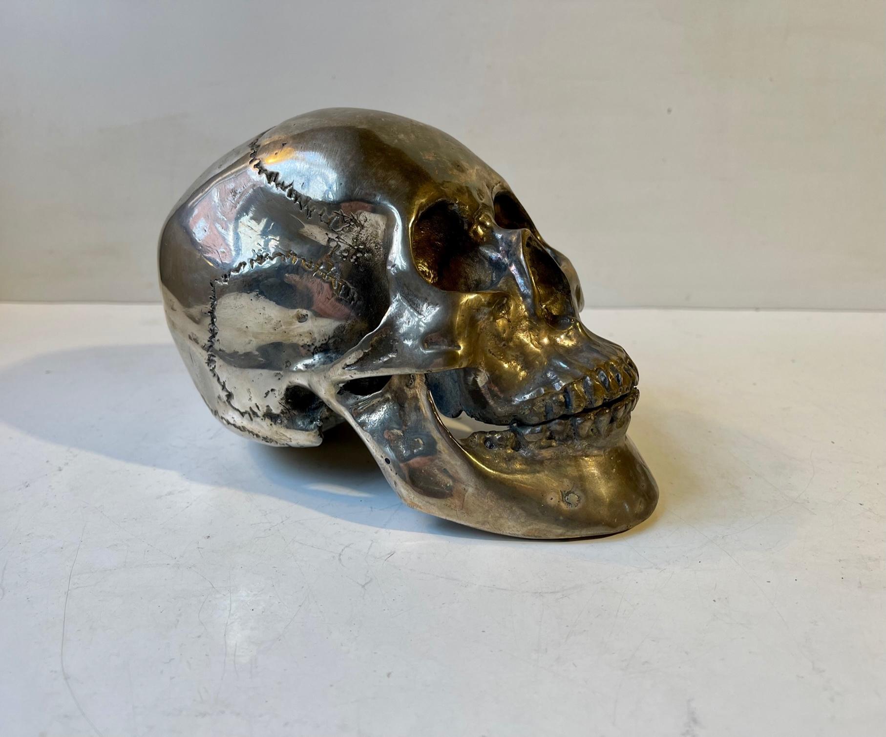 Mid-Century Modern Vintage Bronze Cast of a Human Skull 1:1, 1950s For Sale