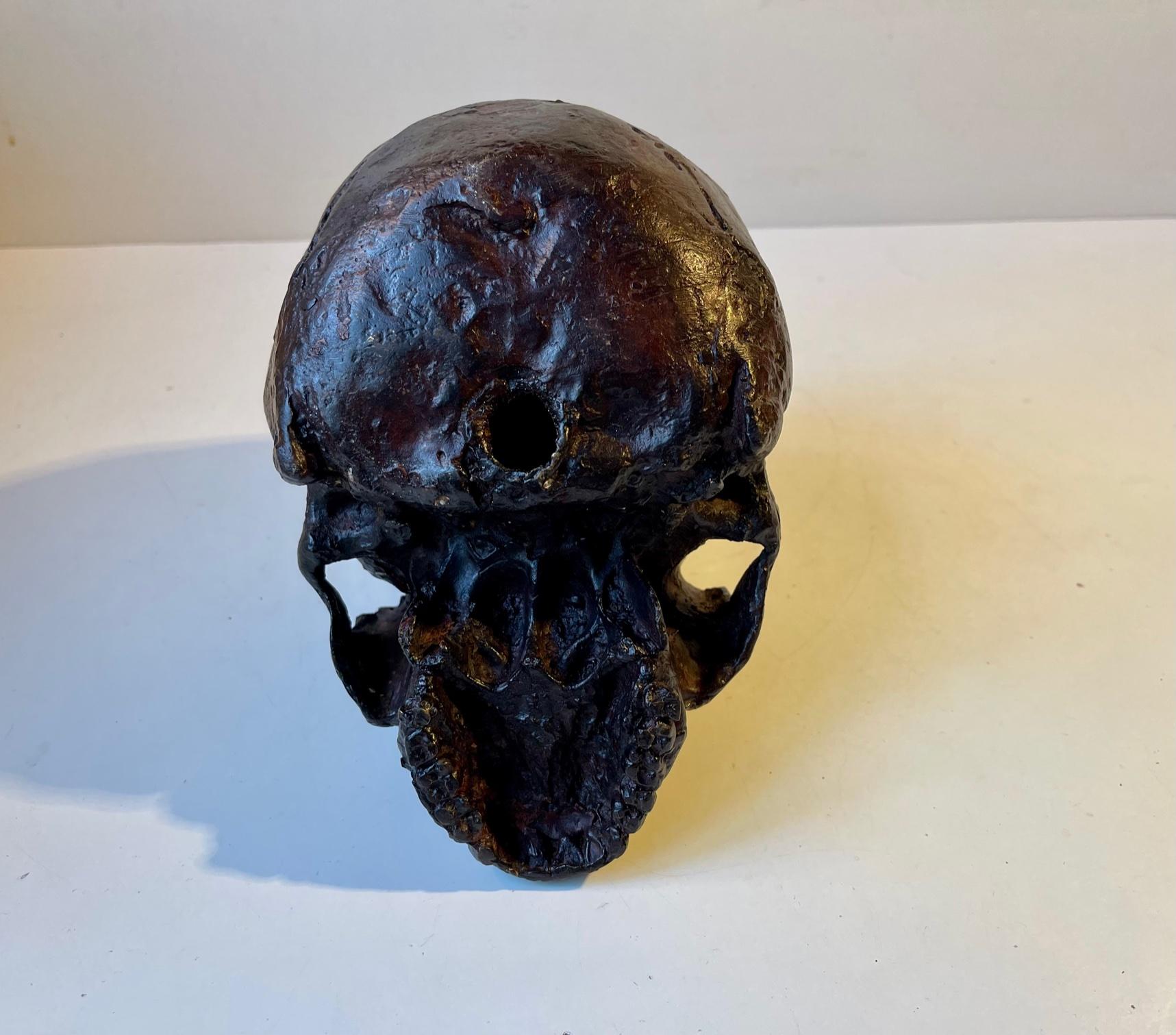 Mid-20th Century Vintage Bronze Cast of a Human Skull 1:1, 1950s
