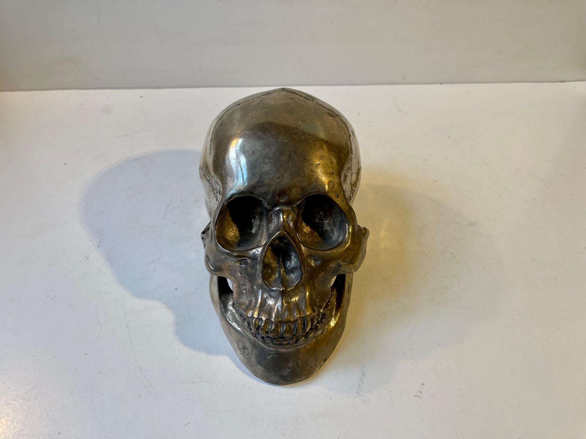 Mid-20th Century Vintage Bronze Cast of a Human Skull 1:1, 1950s For Sale