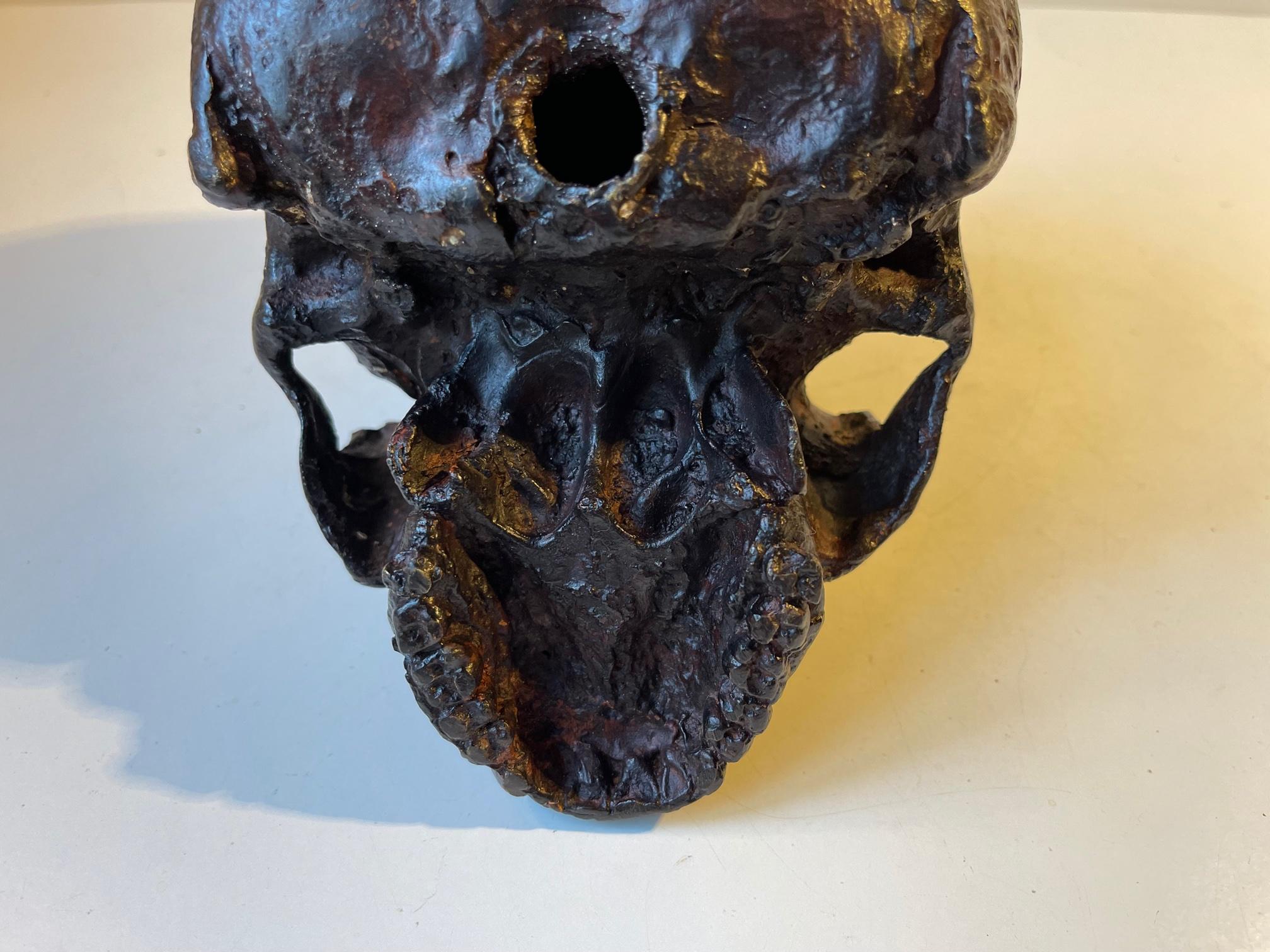 Vintage Bronze Cast of a Human Skull 1:1, 1950s 1