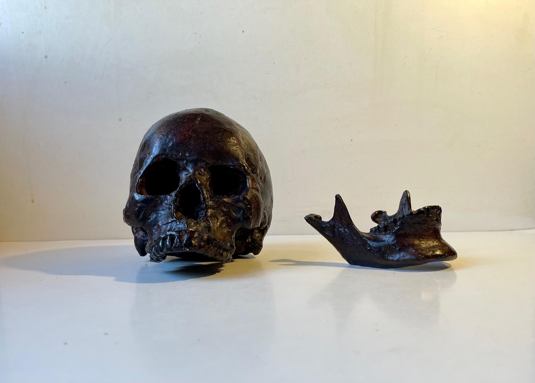 Vintage Bronze Cast of a Human Skull 1:1, 1950s 2