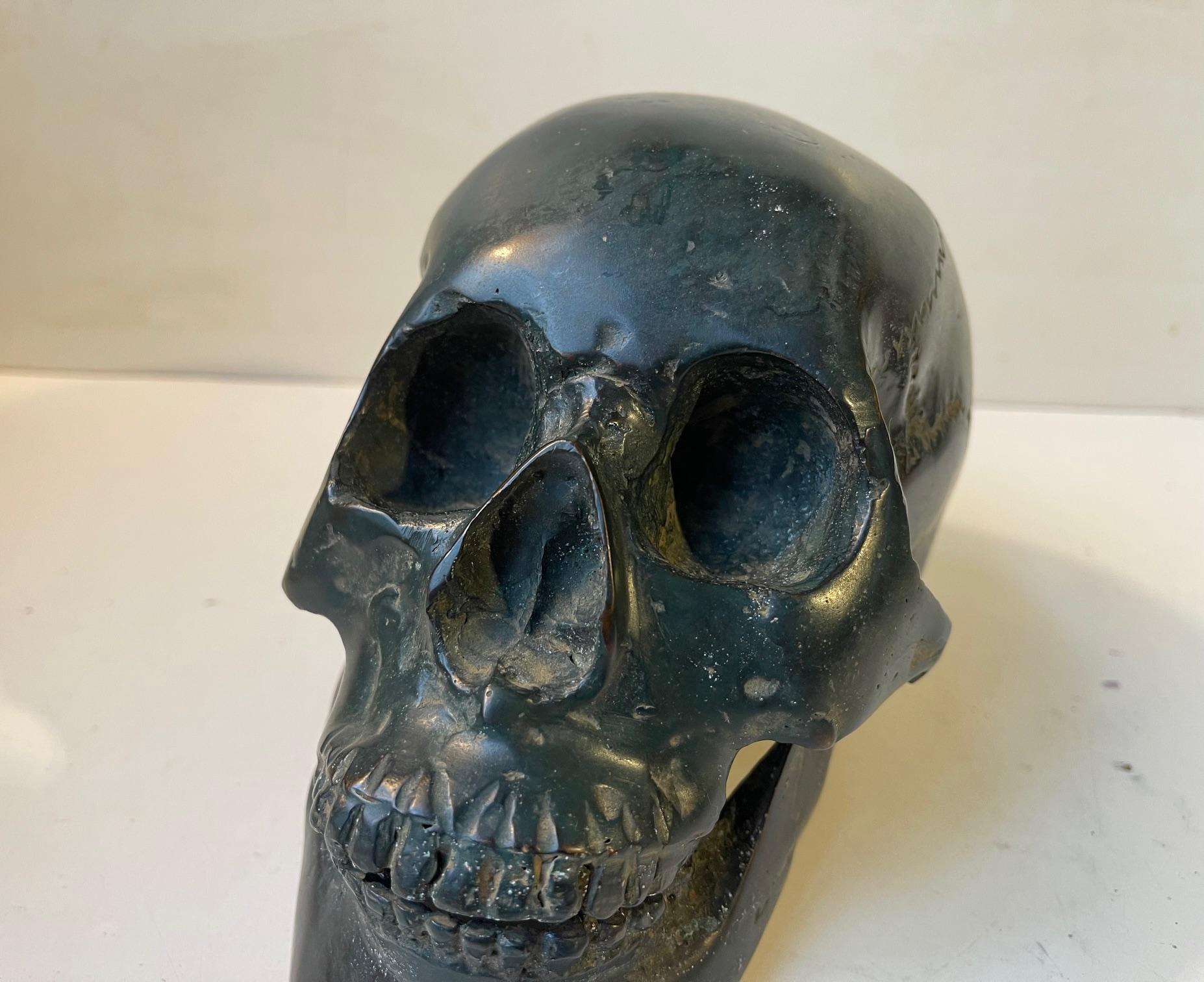 Vintage Bronze Cast of a Human Skull 1:1, 1950s For Sale 1