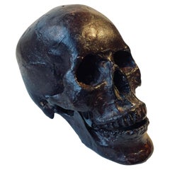 Vintage Bronze Cast of a Human Skull 1:1, 1950s