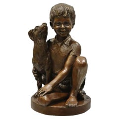 Scultura vintage in bronzo di Charles Parks The Franklin Mint Ragazzo con cane