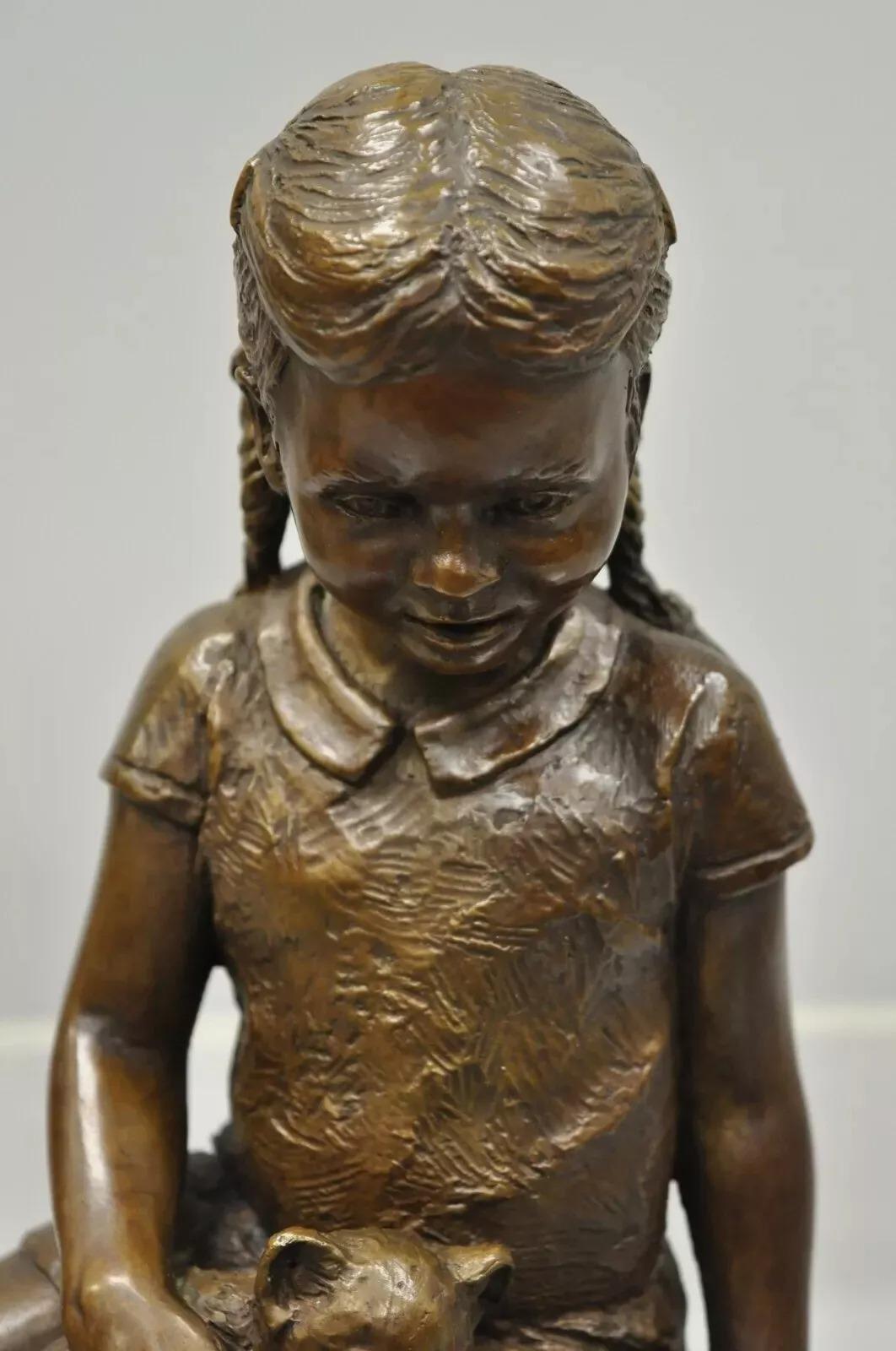 Altro Scultura in bronzo vintage di Charles Parks The Franklin MInt Ragazza con gattino in vendita