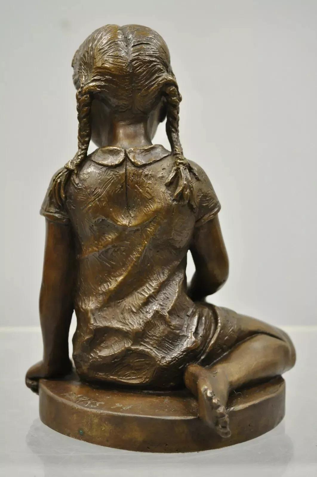 Scultura in bronzo vintage di Charles Parks The Franklin MInt Ragazza con gattino in vendita 1