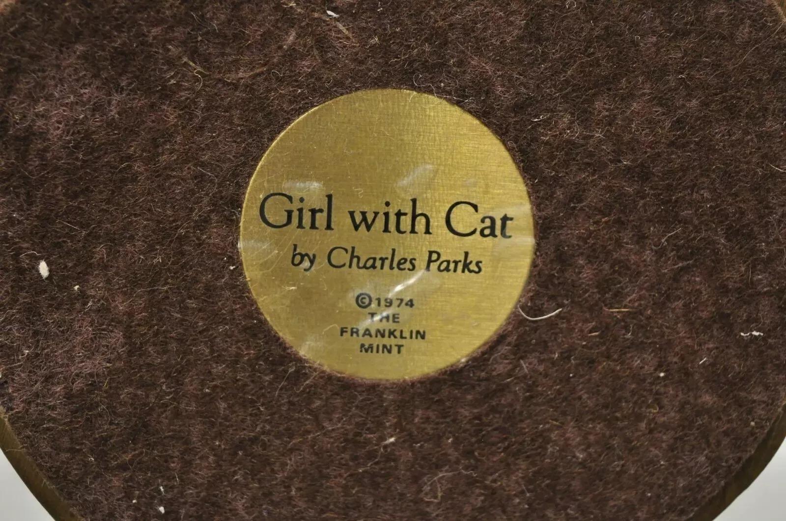 Scultura in bronzo vintage di Charles Parks The Franklin MInt Ragazza con gattino in vendita 2