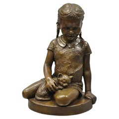 Escultura de bronce vintage Charles Parks La estatua de Franklin Mint Niña con gatito
