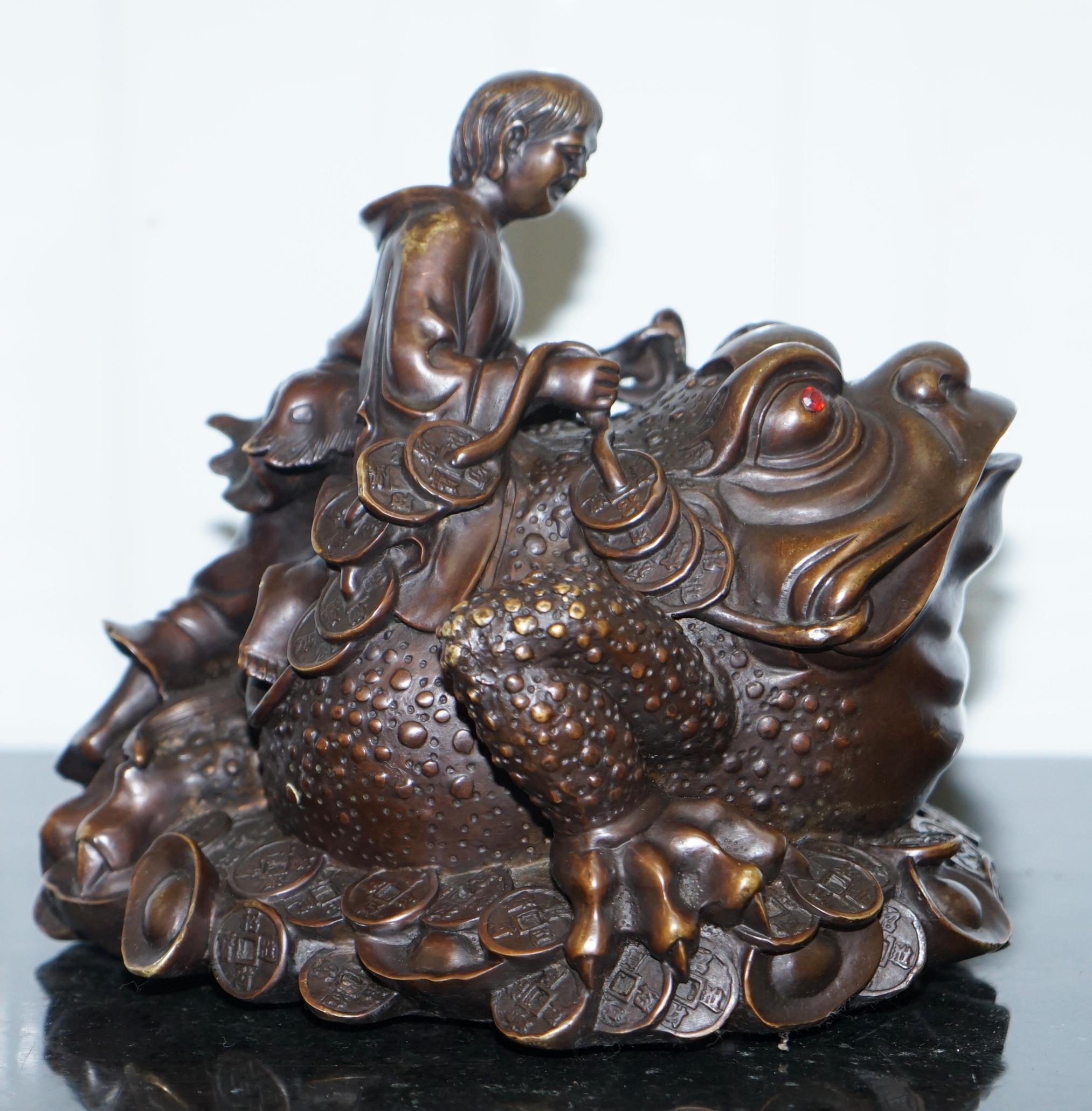 Vintage Bronze Chinese Jin Chan / Chan Chu Wealth Calling Toad Frog Good Luck 3