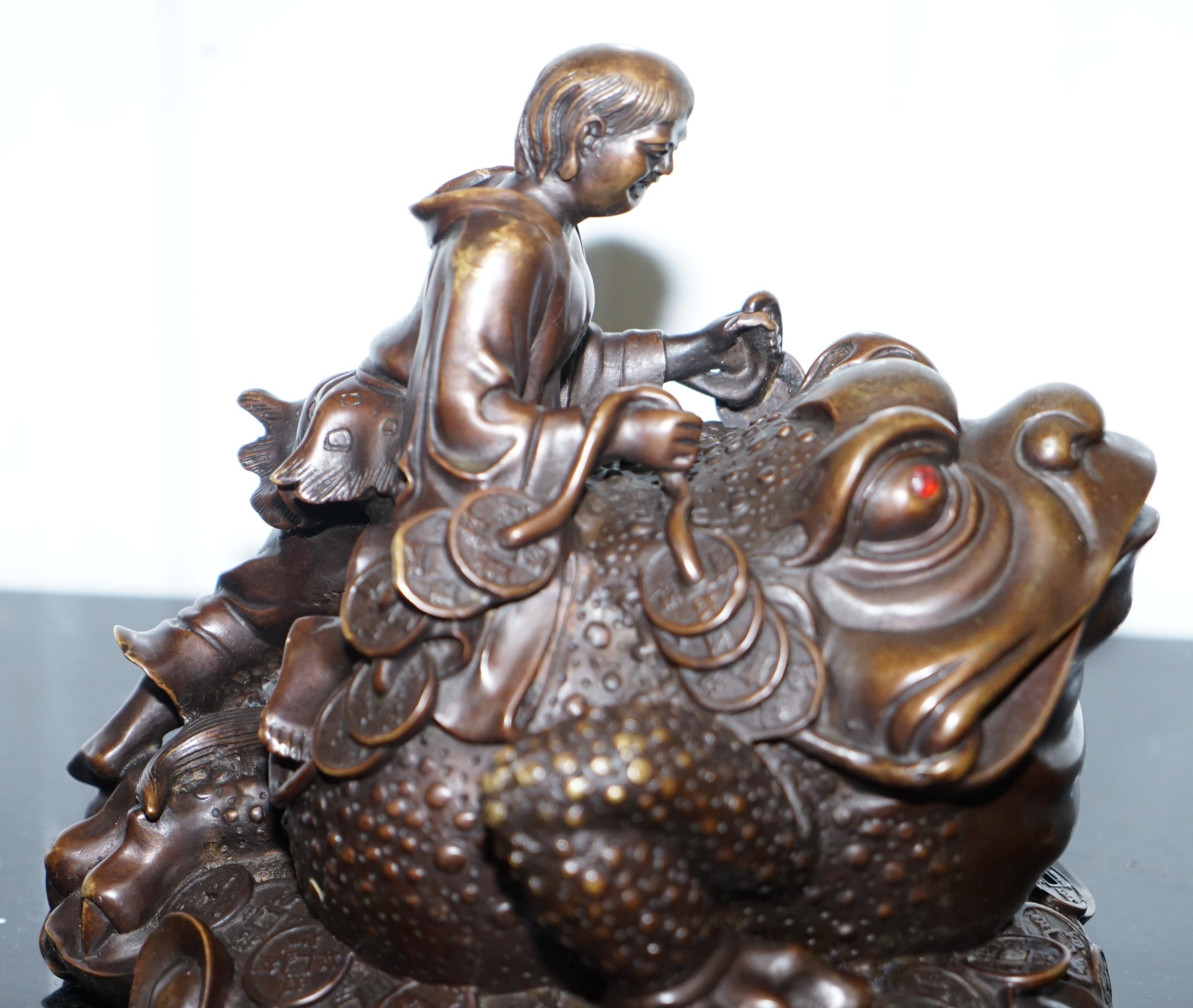 Vintage Bronze Chinese Jin Chan / Chan Chu Wealth Calling Toad Frog Good Luck 6