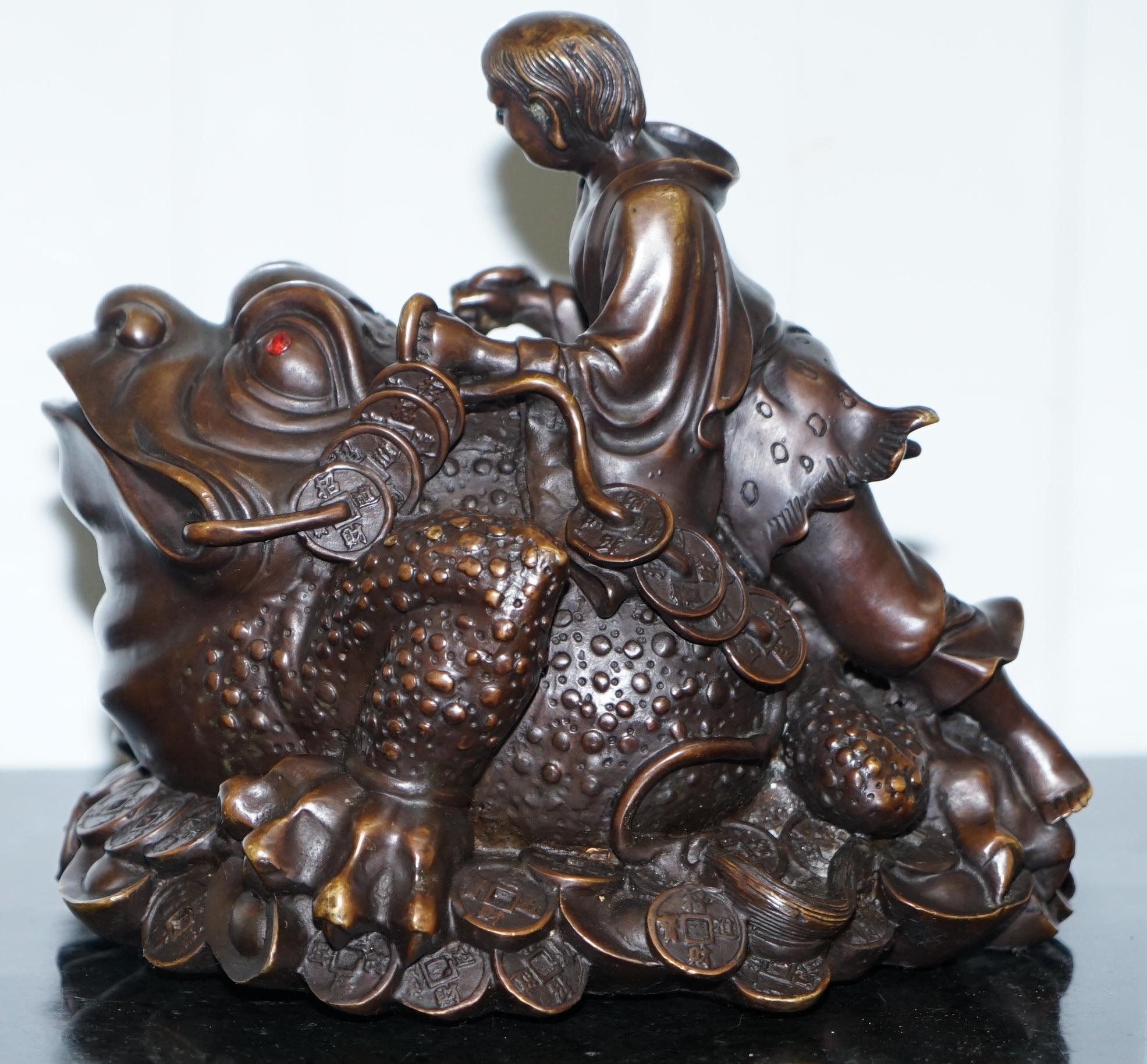 Vintage Bronze Chinese Jin Chan / Chan Chu Wealth Calling Toad Frog Good Luck 9