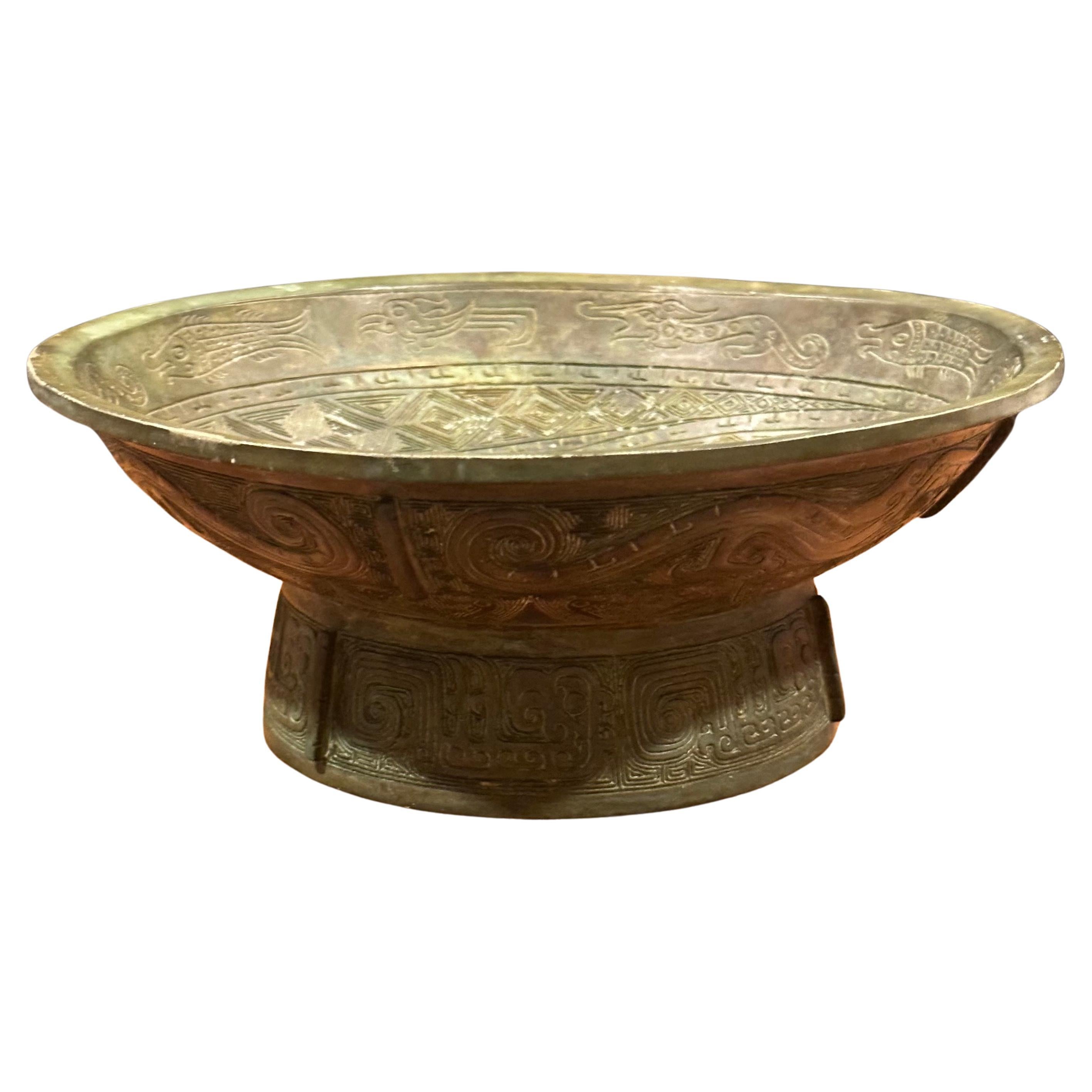 Chinese Export Vintage Bronze Chinese Pedestal Bowl For Sale