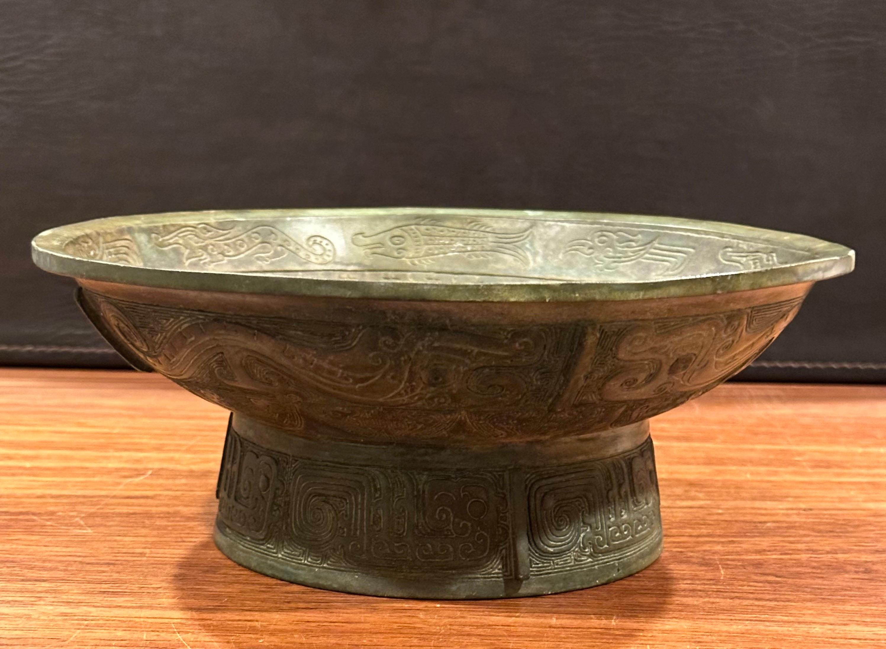 20th Century Vintage Bronze Chinese Pedestal Bowl For Sale