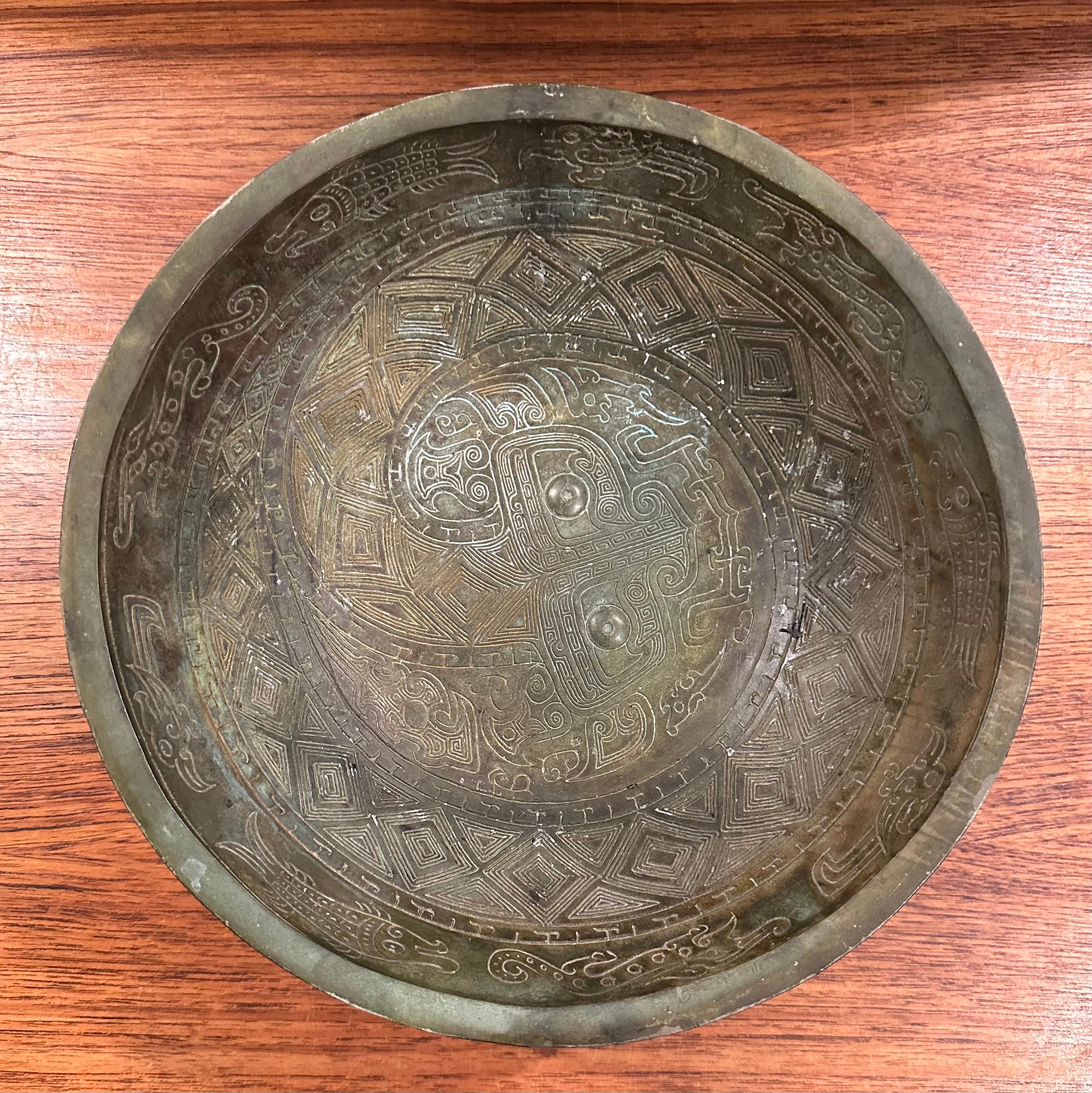 Vintage Bronze Chinese Pedestal Bowl For Sale 3