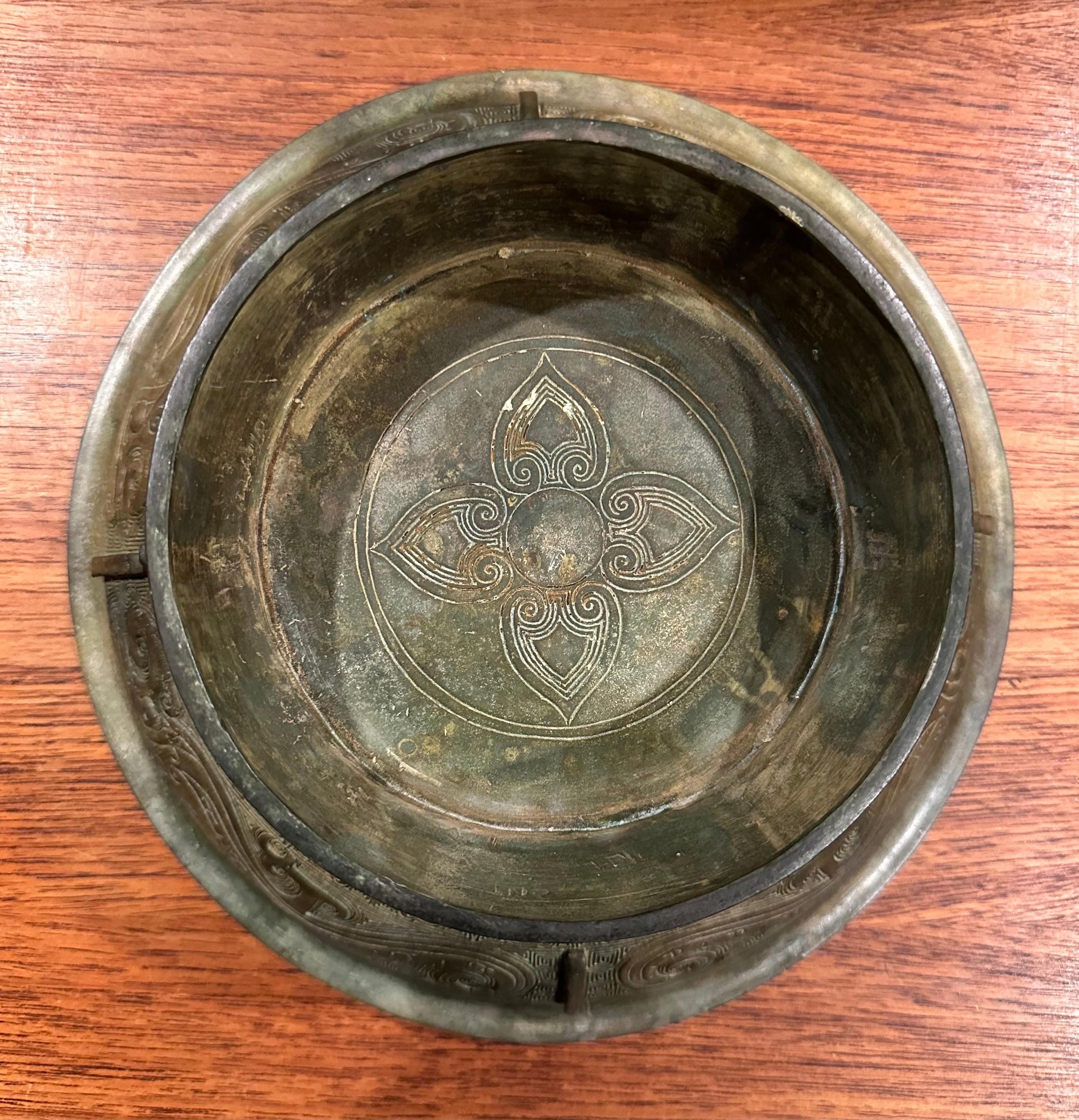 Vintage Bronze Chinese Pedestal Bowl For Sale 4
