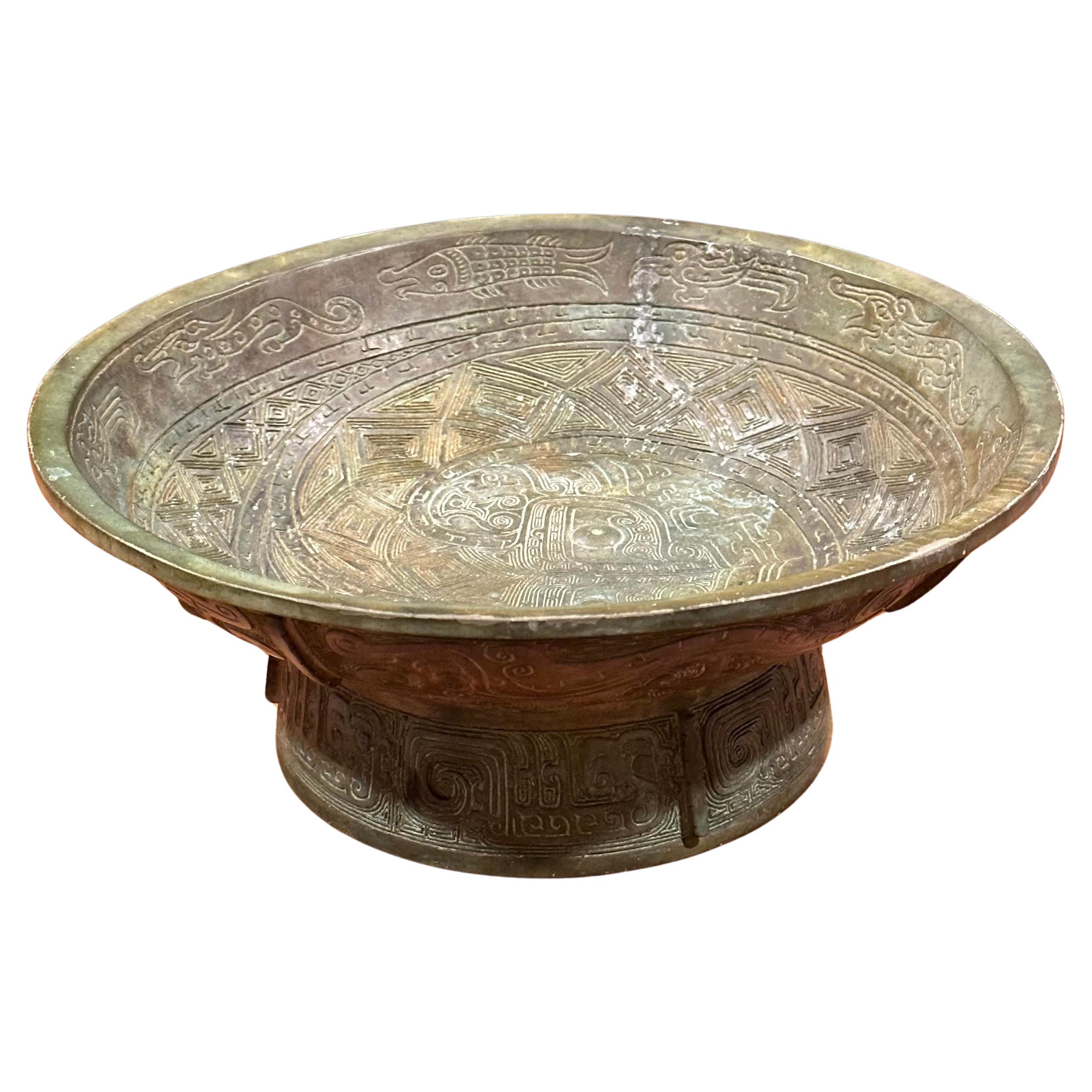Vintage Bronze Chinese Pedestal Bowl For Sale