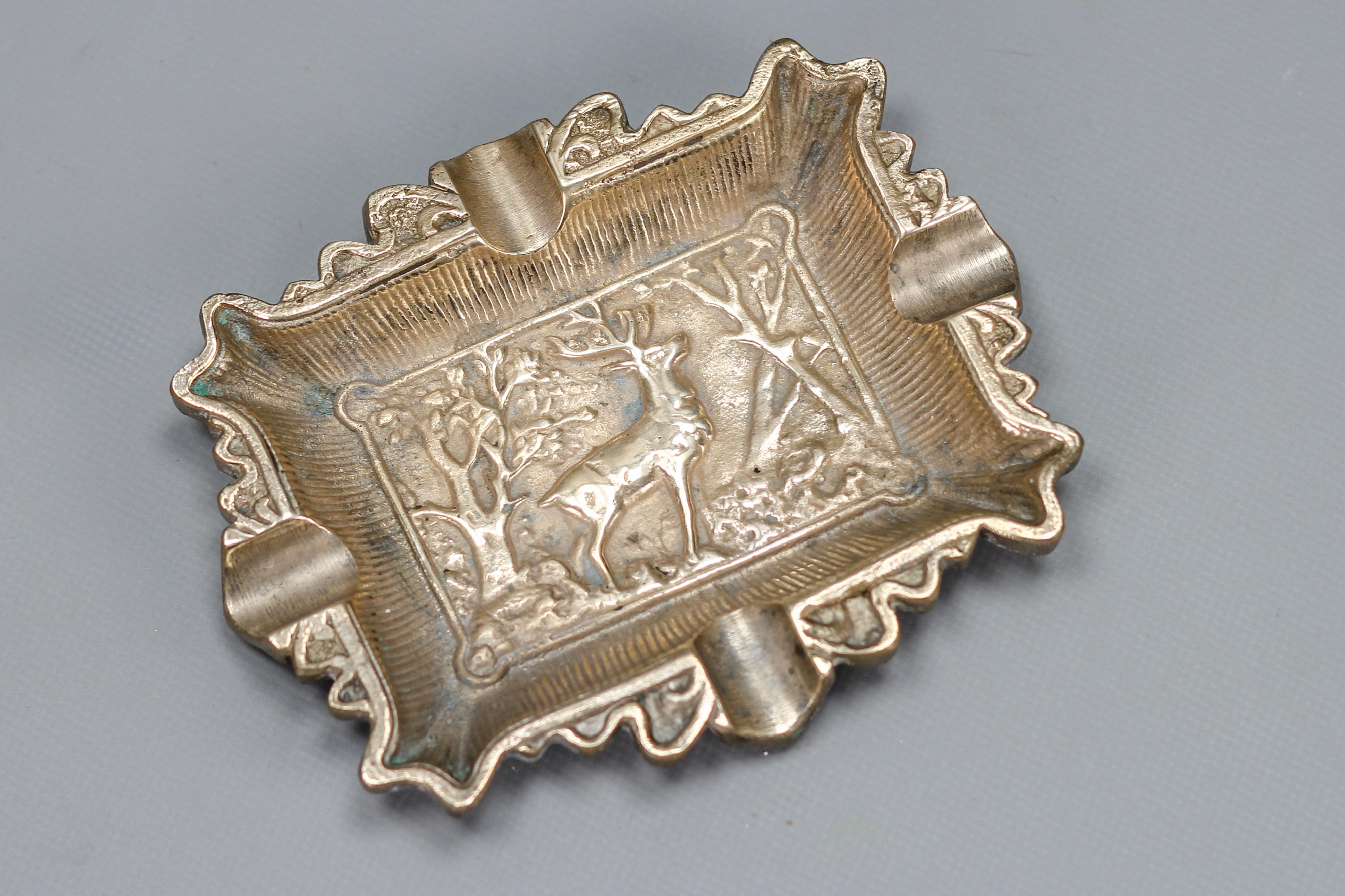 Vintage Bronze Cigar Ashtray with Stag Deer Relief, 1950s 12
