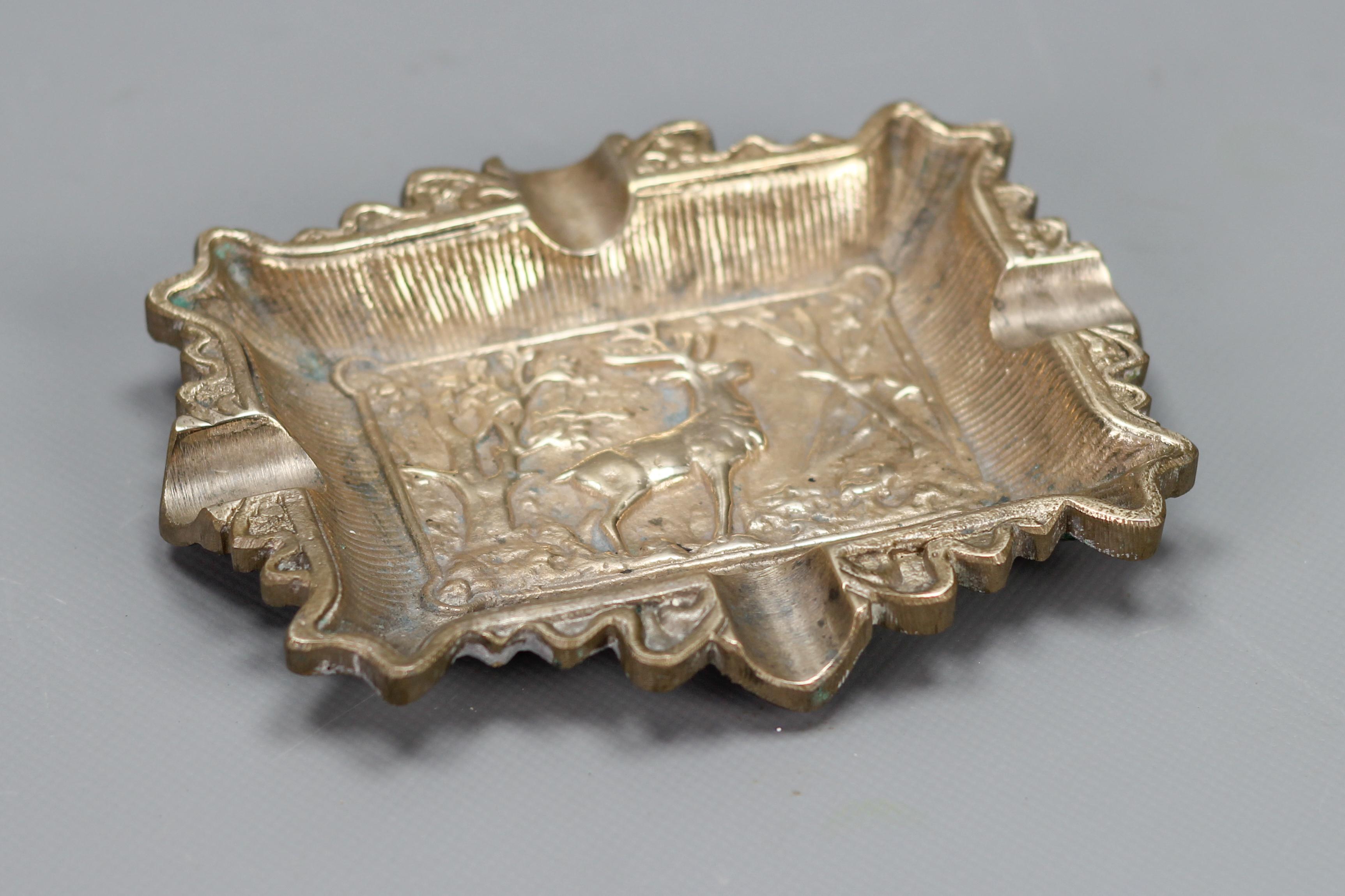 Vintage Bronze Cigar Ashtray with Stag Deer Relief, 1950s In Good Condition In Barntrup, DE