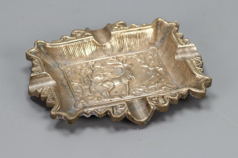 Large Vintage Mid 20th Century Ornate Relief Brass Cigar Ashtray