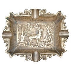 Vintage Bronze Cigar Ashtray with Stag Deer Relief, 1950s