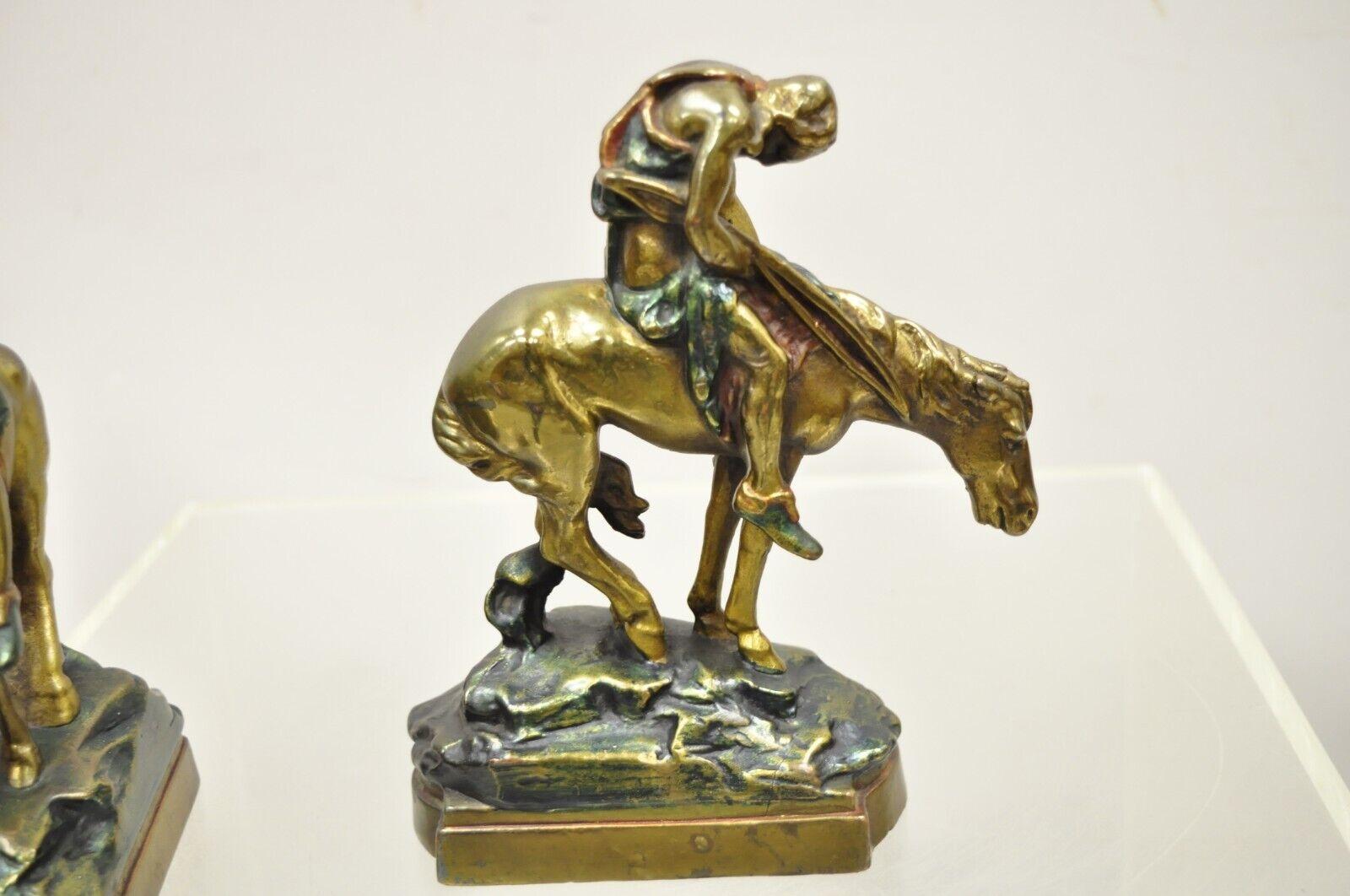 Vintage Bronze Clad End of Trail Indian on Horse Figure Bookends, a Pair For Sale 3
