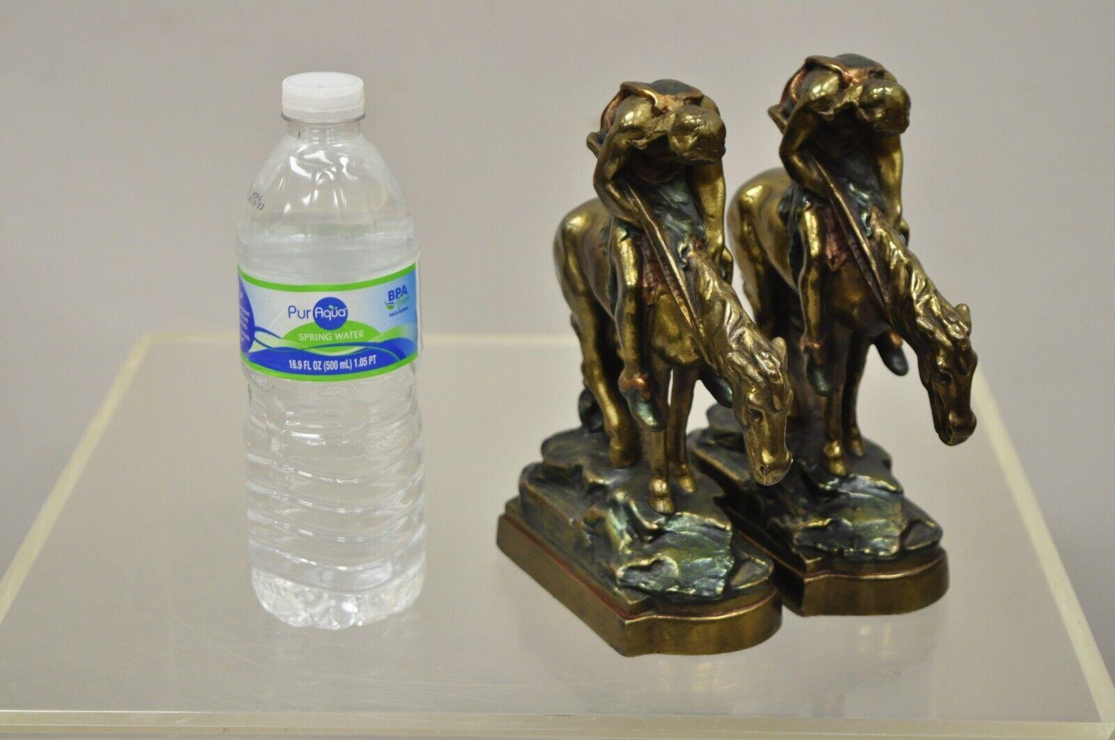 Vintage Bronze Clad End of Trail Indian on Horse Figure Bookends, a Pair For Sale 4
