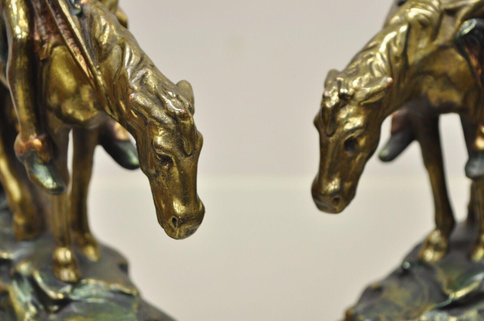 Native American Vintage Bronze Clad End of Trail Indian on Horse Figure Bookends, a Pair For Sale