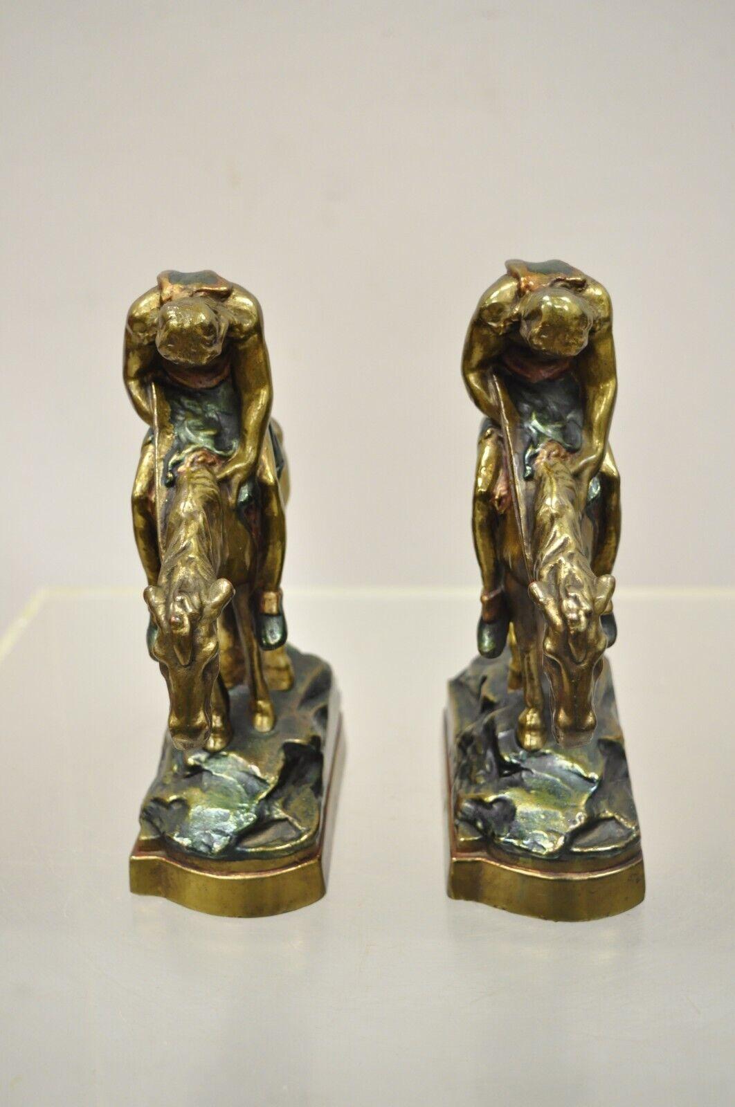 20th Century Vintage Bronze Clad End of Trail Indian on Horse Figure Bookends, a Pair For Sale