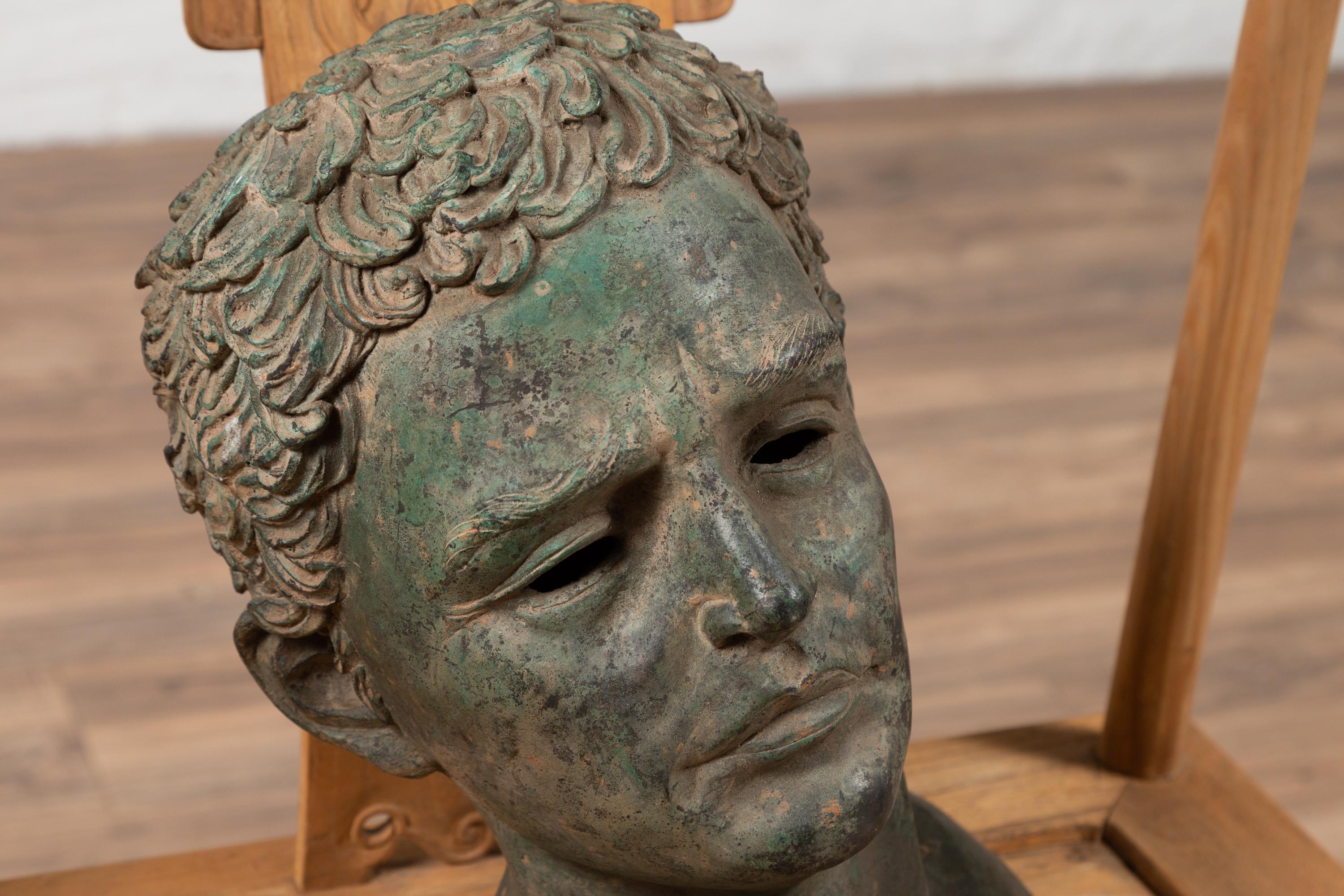 Classical Roman Vintage Bronze Classical Bust of a Roman Philosopher with Verdigris Patina