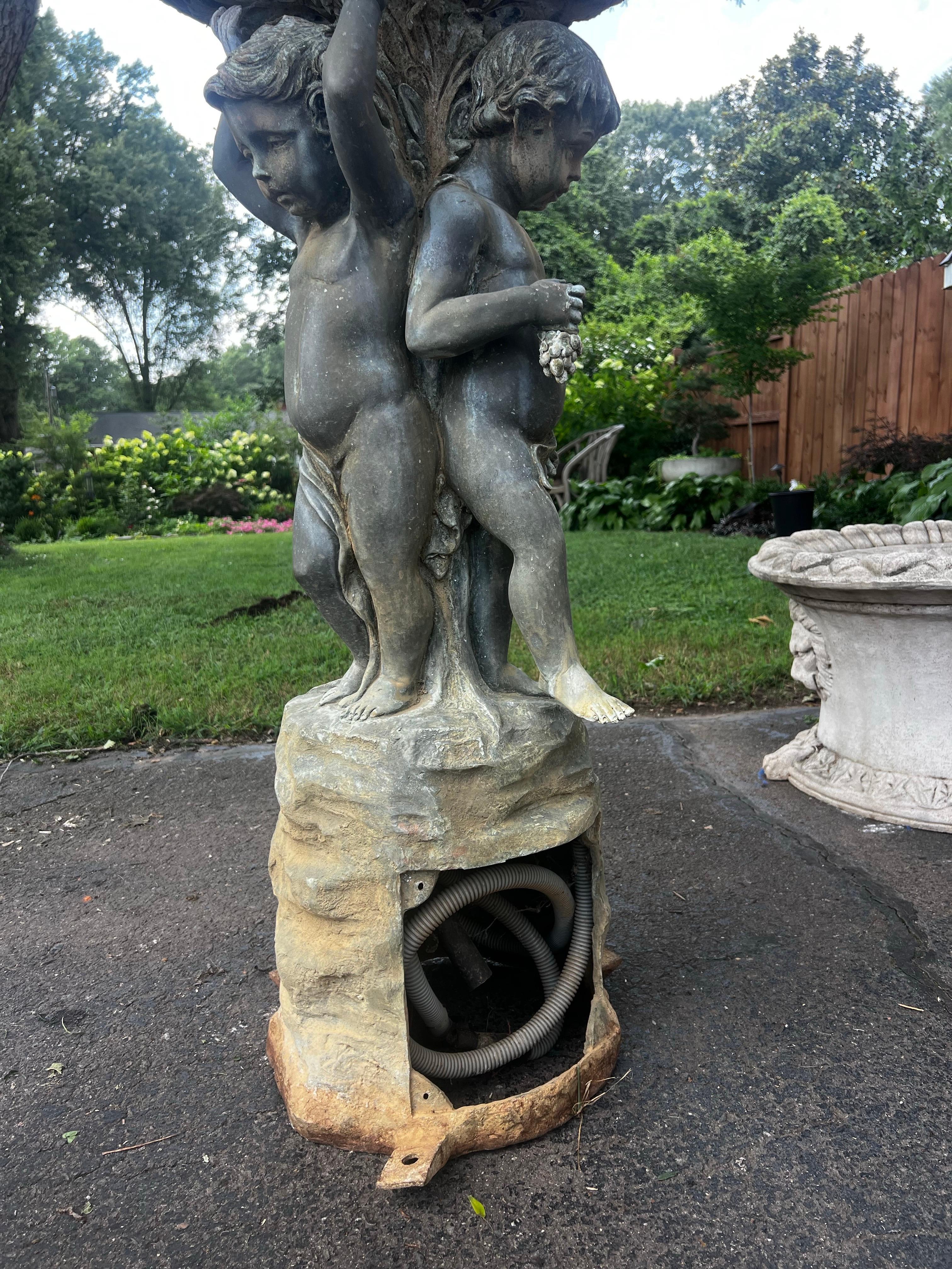 Vintage Bronze Classical Putti Cherubs Holding Fish Fountain For Sale 2