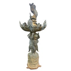 Vintage Bronze Classical Putti Cherubs Holding Fish Fountain