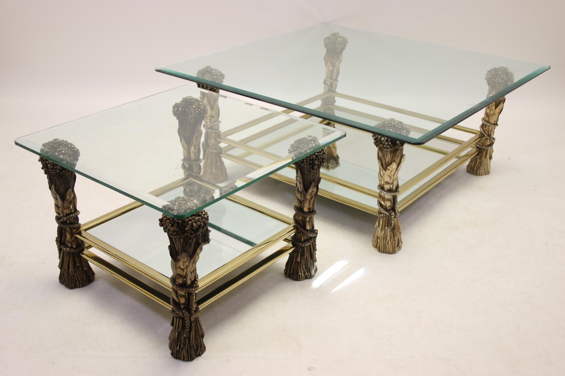 Vintage Bronze Coffee and Side Table Set with Grain Motif For Sale 3