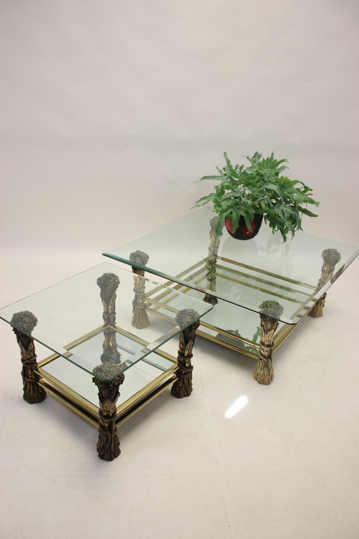 Vintage Bronze Coffee and Side Table Set with Grain Motif For Sale 4