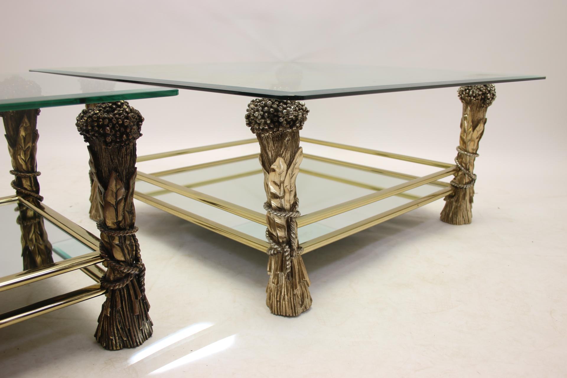 Vintage Bronze Coffee and Side Table Set with Grain Motif For Sale 2