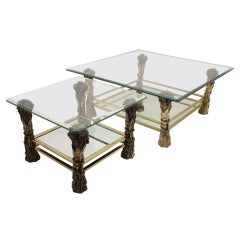 Vintage Bronze Coffee and Side Table Set with Grain Motif