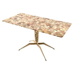 Vintage Bronze Coffee Table with a Top with Different Types of Marbles, Italy